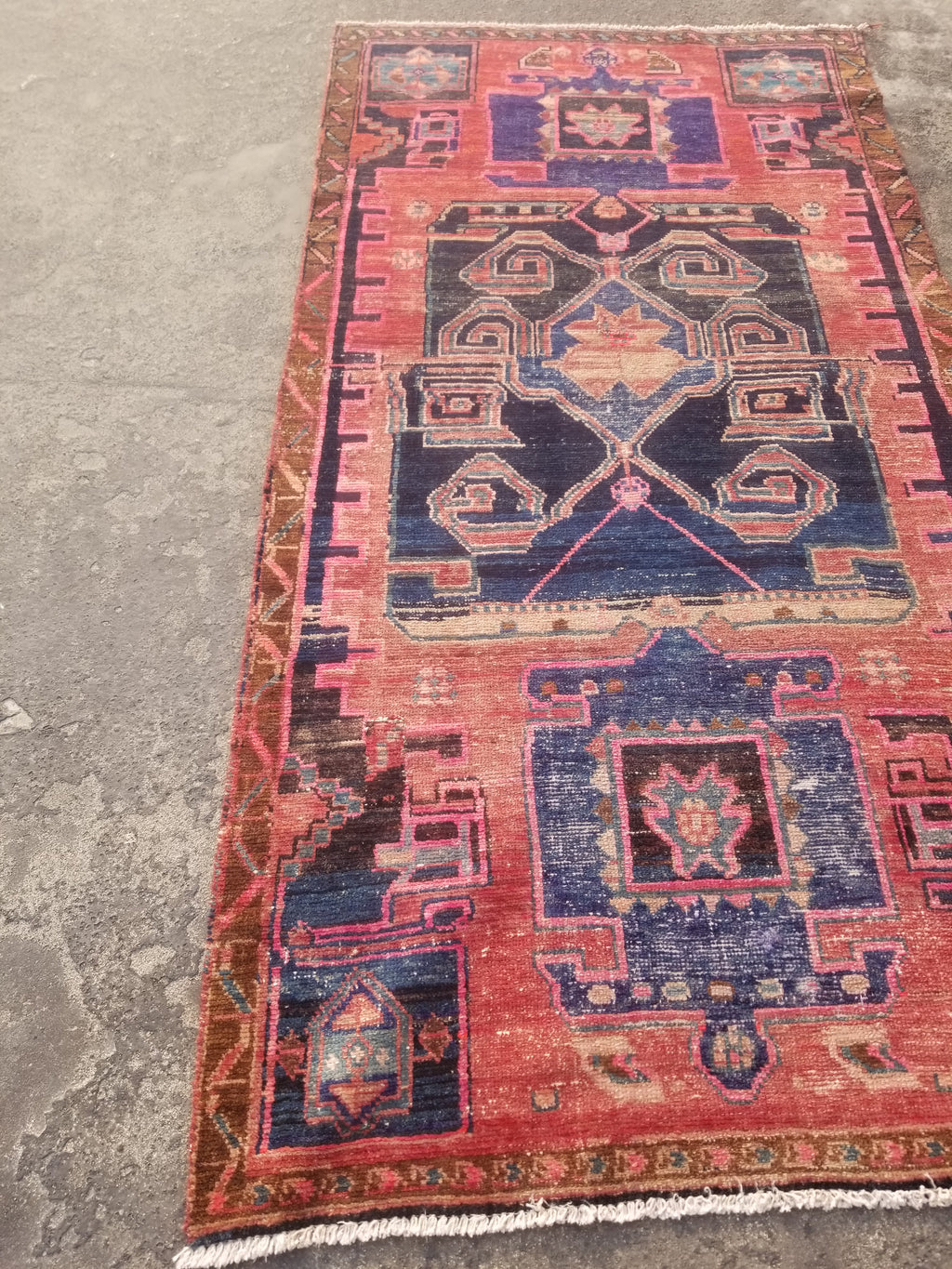 Distressed Antique Traditional Handmade Oriental Wool Multicolor Rug 210x108cm