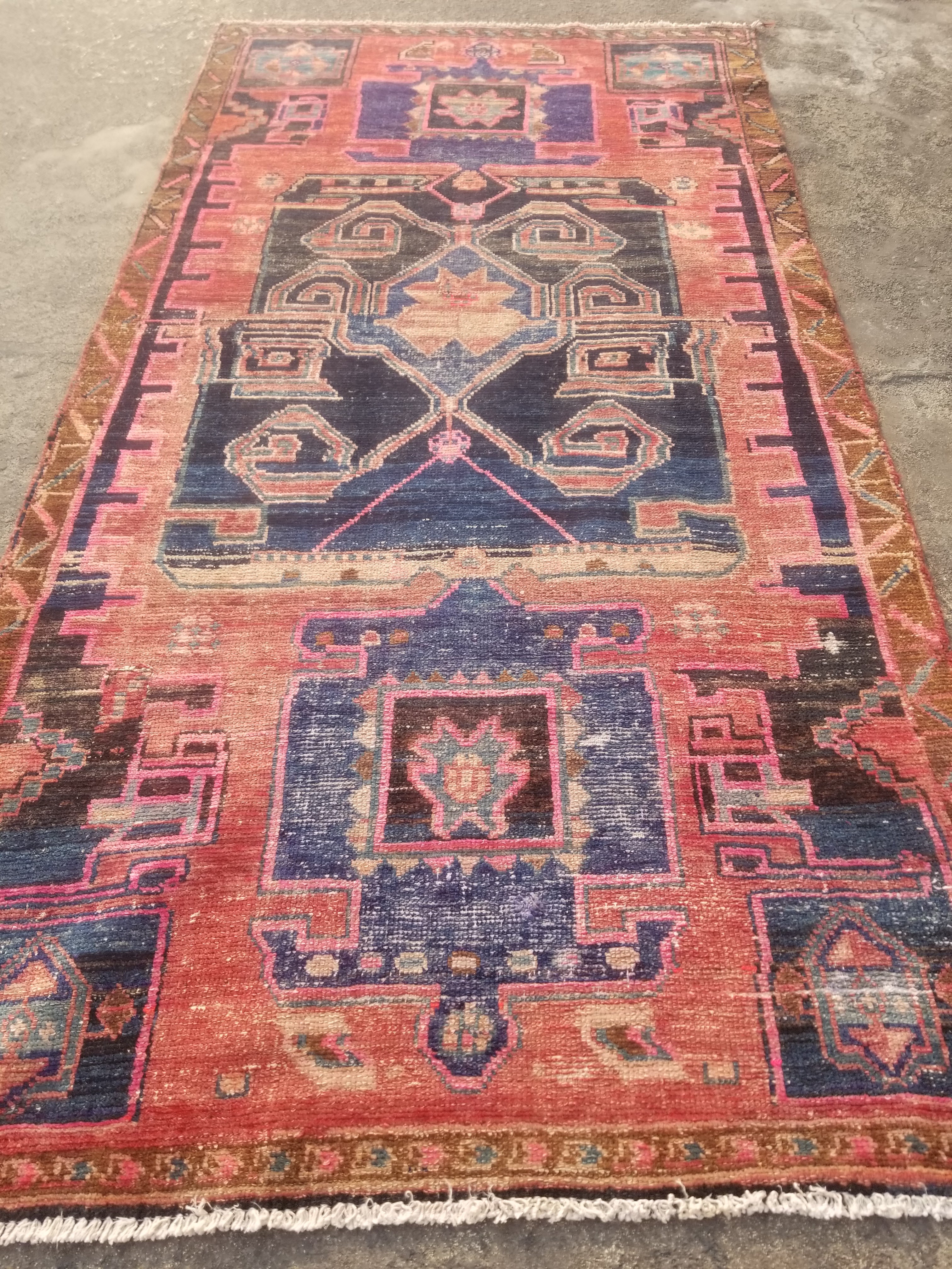 Distressed Antique Traditional Handmade Oriental Wool Multicolor Rug 210x108cm