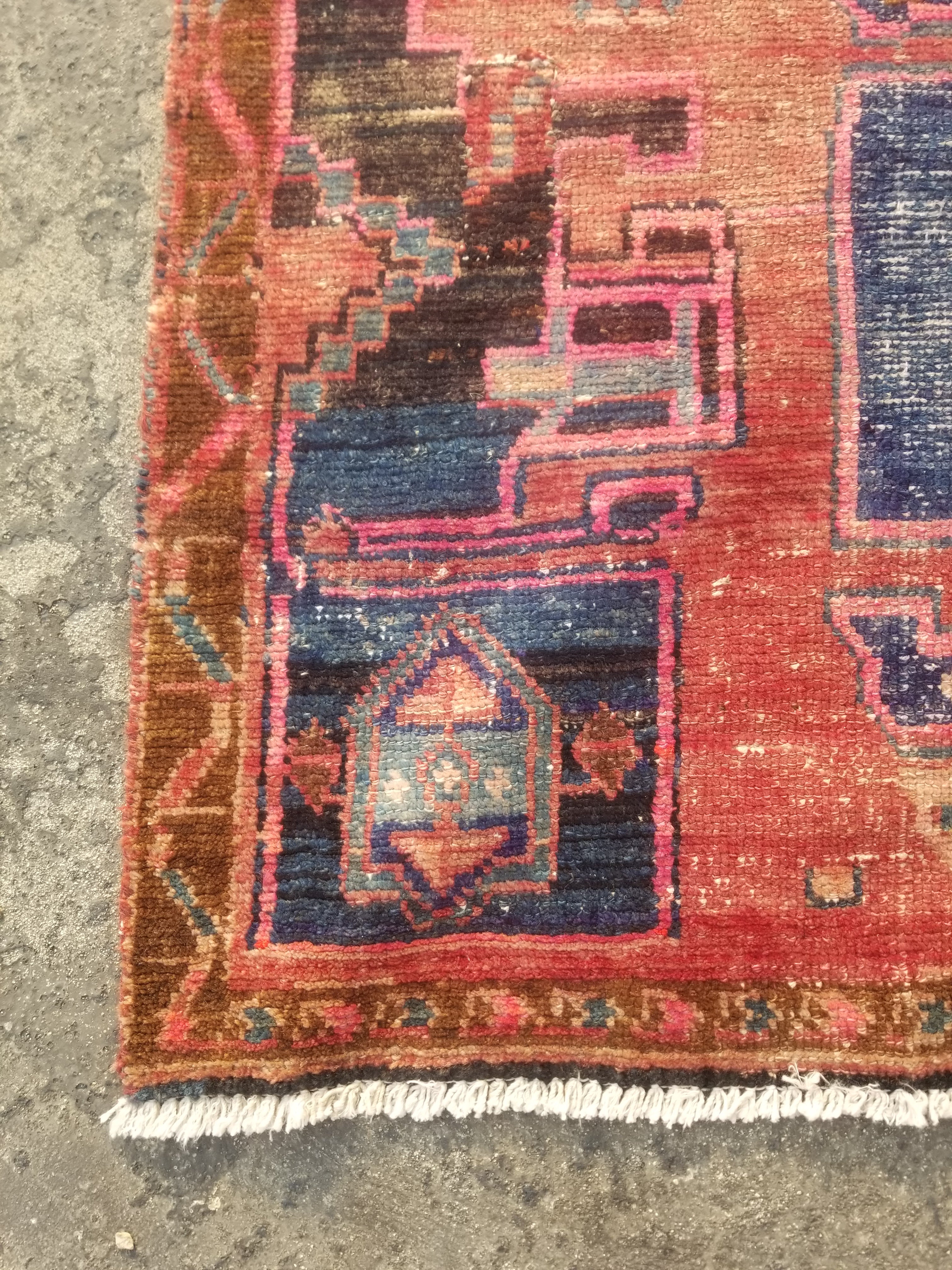 Distressed Antique Traditional Handmade Oriental Wool Multicolor Rug 210x108cm