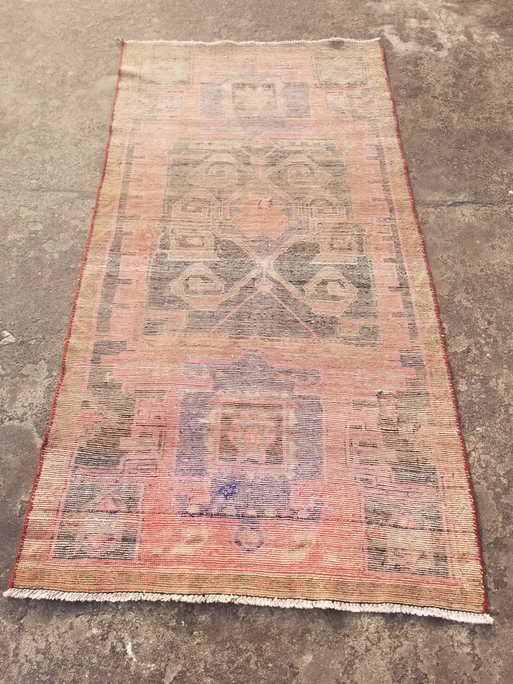Distressed Antique Traditional Handmade Oriental Wool Multicolor Rug 210x108cm