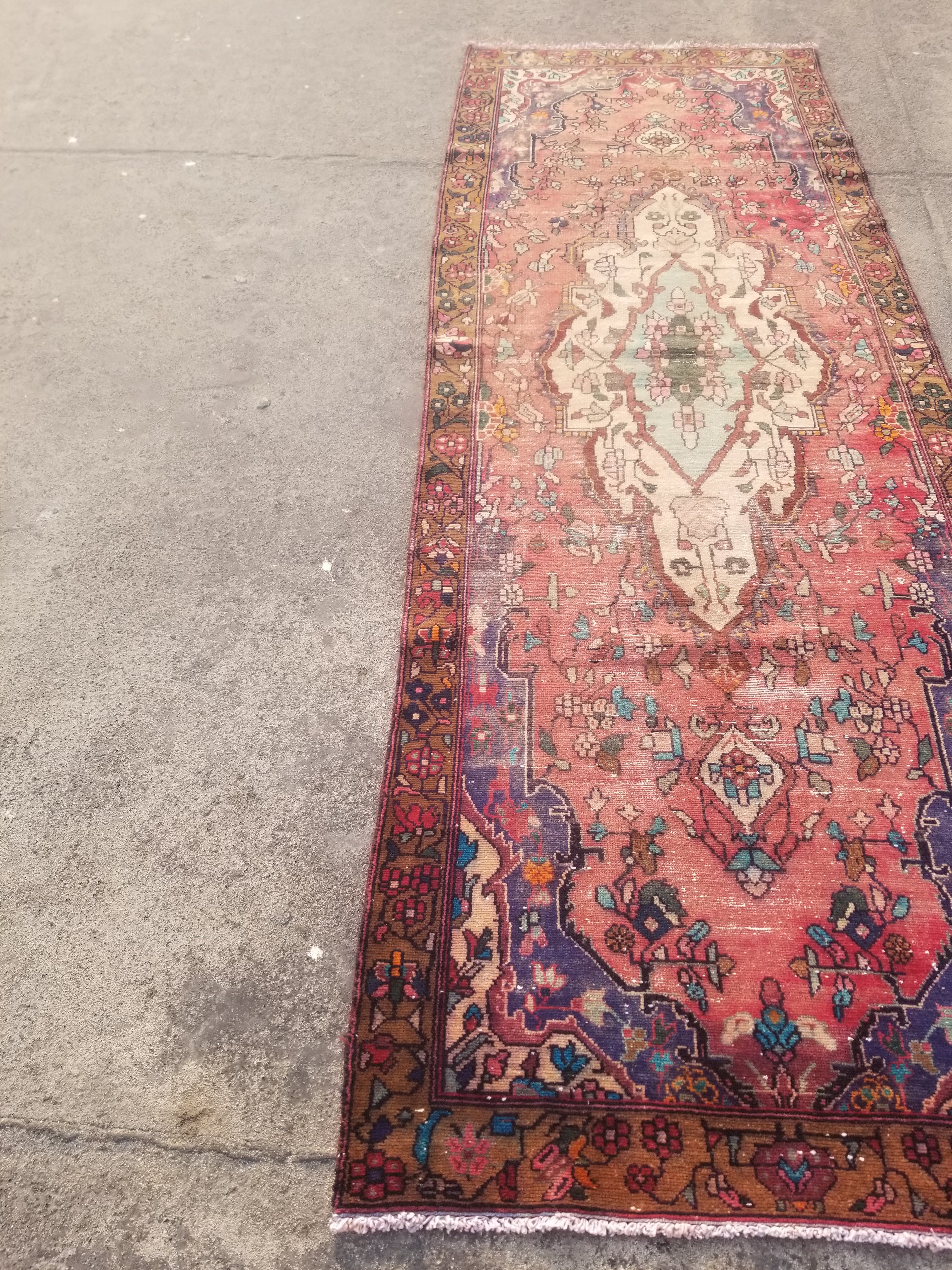 Distressed Vintage Traditional Handmade Oriental Wool Multicolor Rug 277x100cm