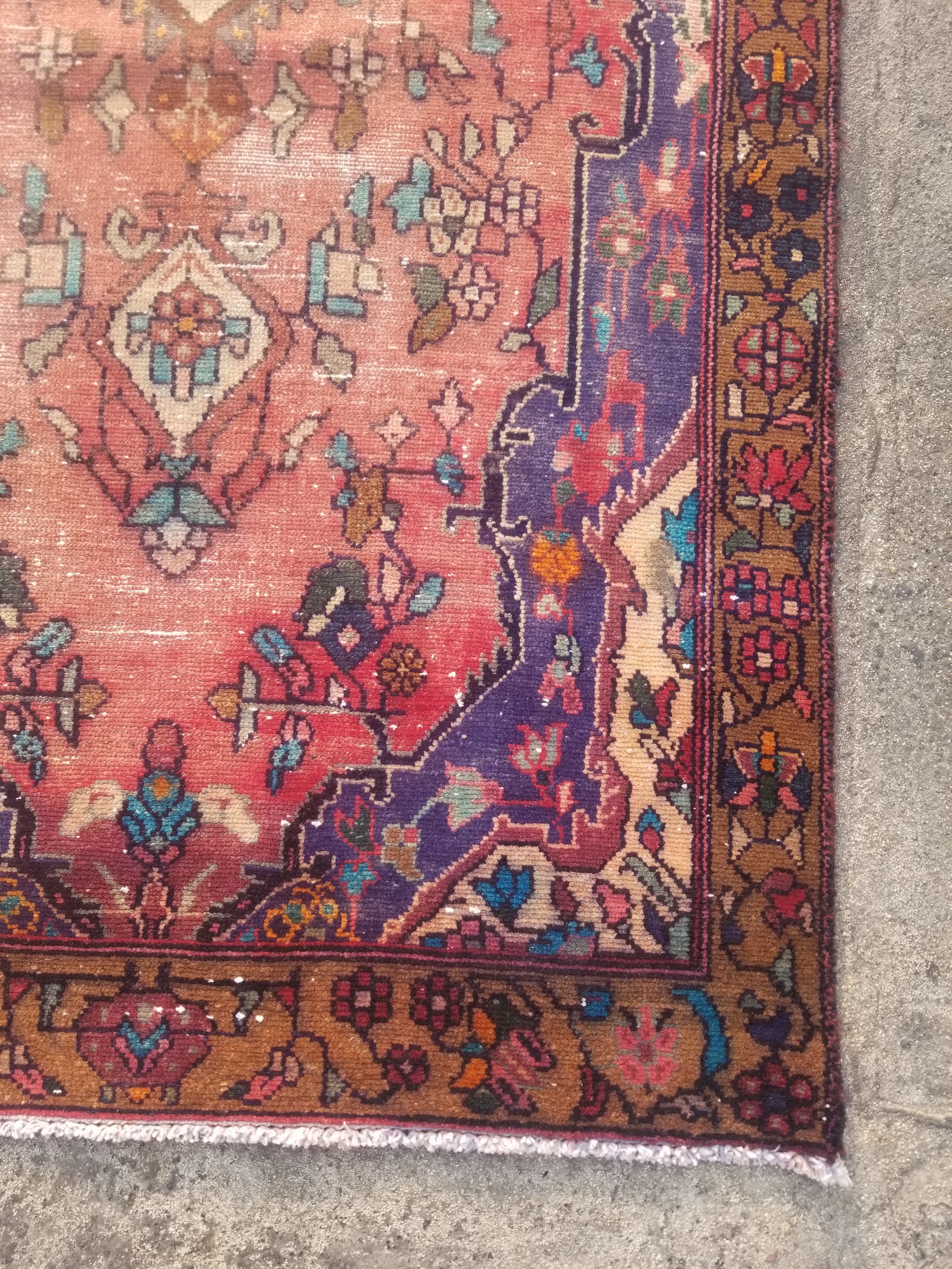 Distressed Vintage Traditional Handmade Oriental Wool Multicolor Rug 277x100cm