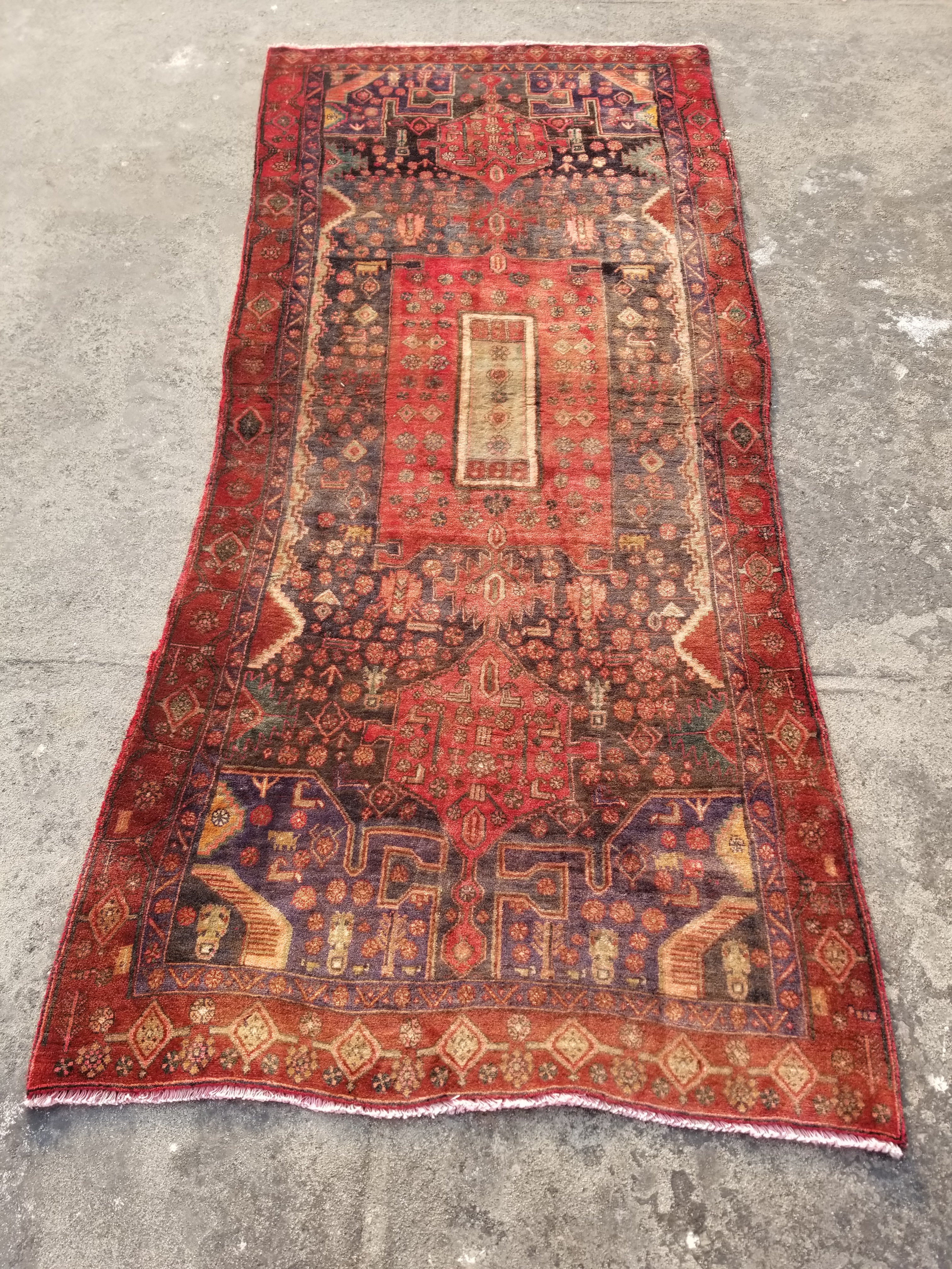 Distressed Antique Traditional Handmade Karabakh Wool Multicolor Rug 257x120cm