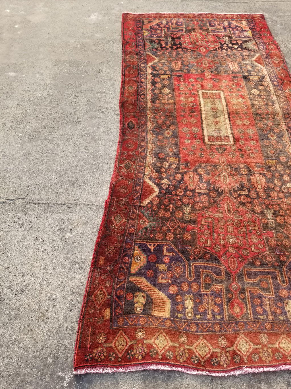 Distressed Antique Traditional Handmade Karabakh Wool Multicolor Rug 257x120cm