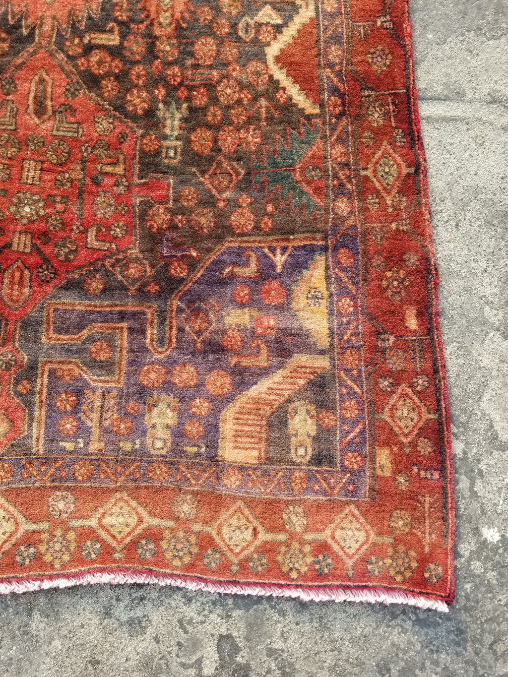 Distressed Antique Traditional Handmade Karabakh Wool Multicolor Rug 257x120cm