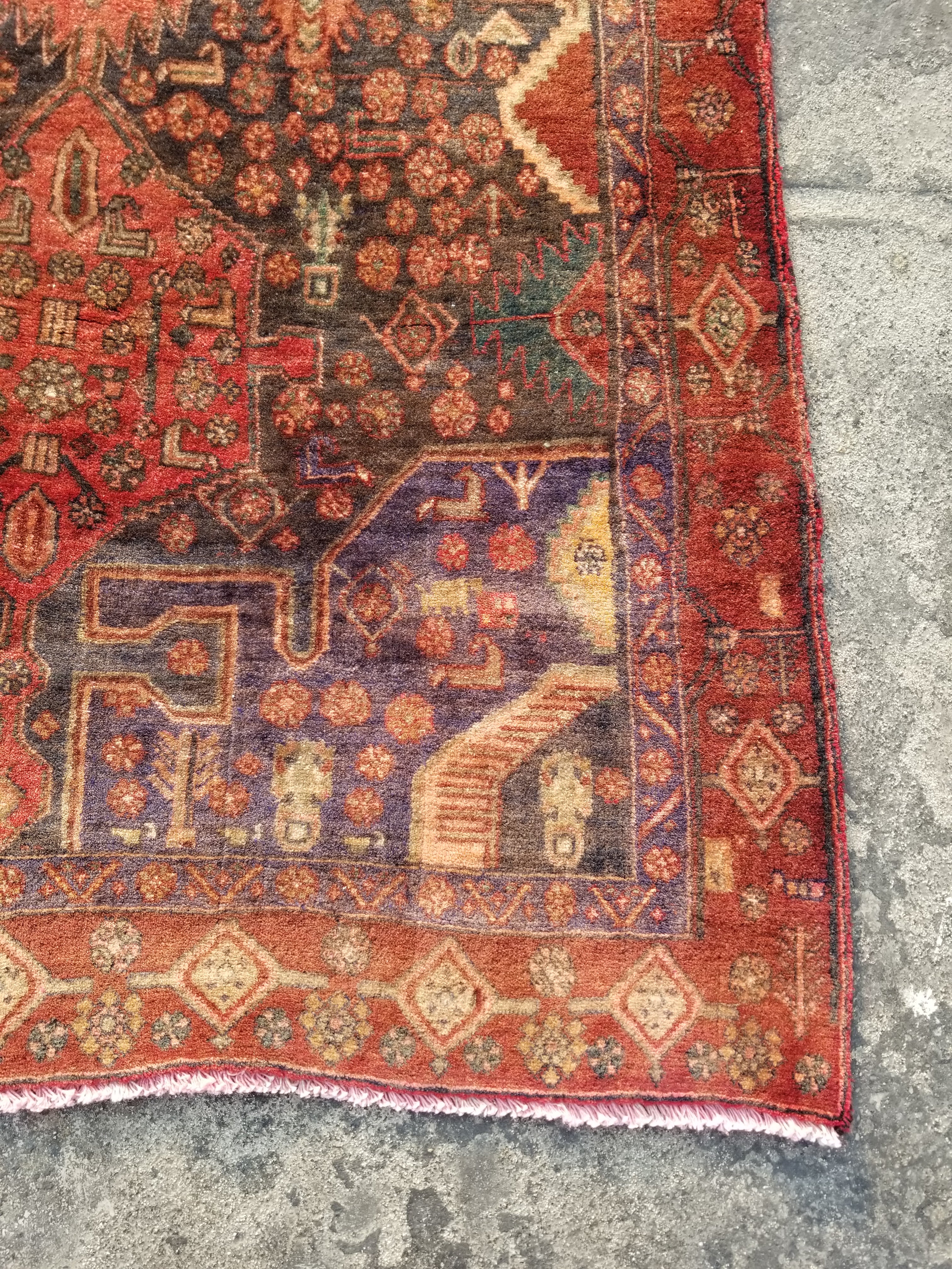 Distressed Antique Traditional Handmade Karabakh Wool Multicolor Rug 257x120cm