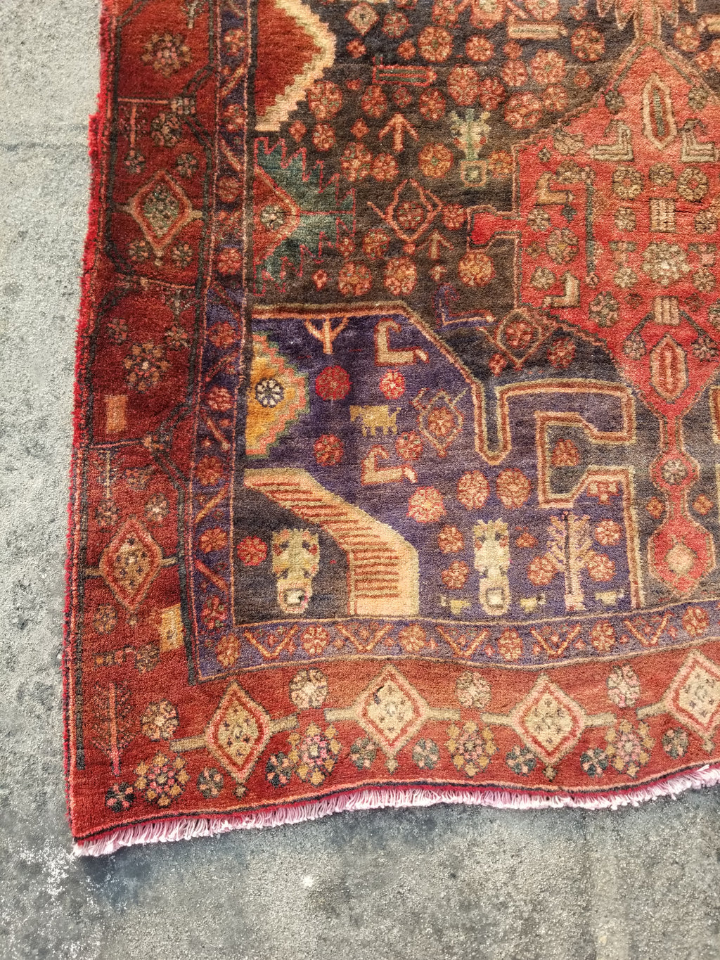 Distressed Antique Traditional Handmade Karabakh Wool Multicolor Rug 257x120cm