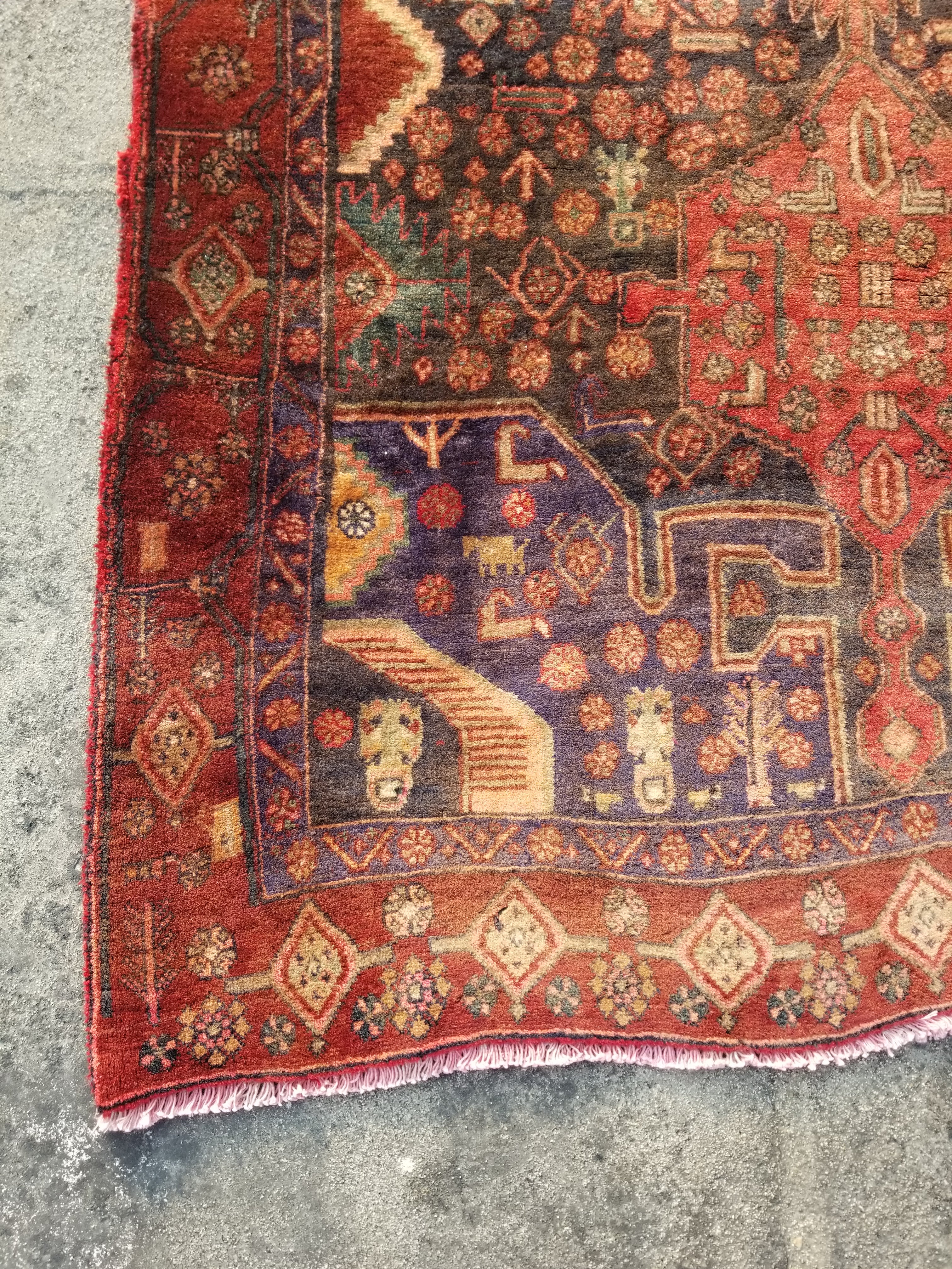 Distressed Antique Traditional Handmade Karabakh Wool Multicolor Rug 257x120cm