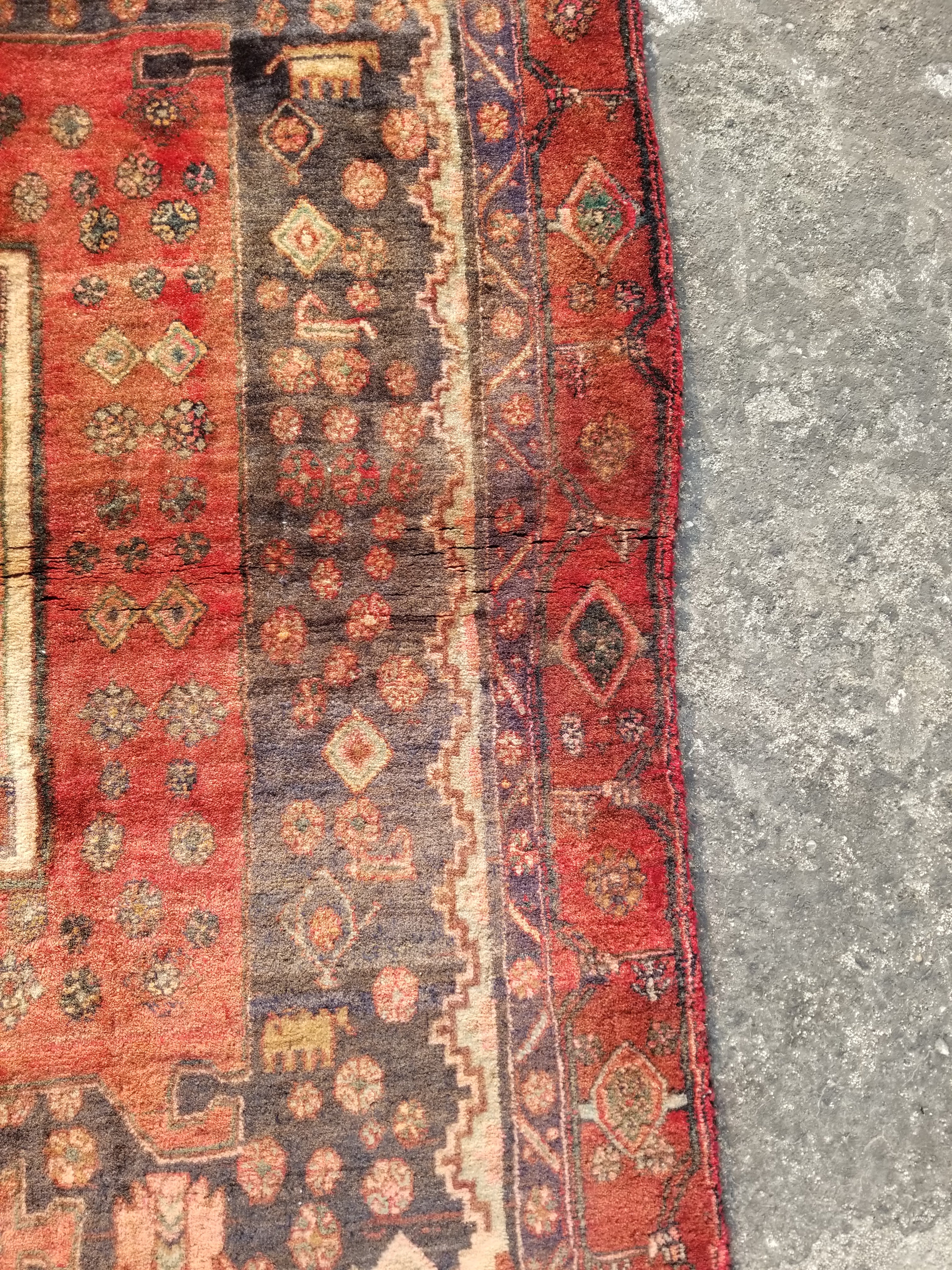 Distressed Antique Traditional Handmade Karabakh Wool Multicolor Rug 257x120cm