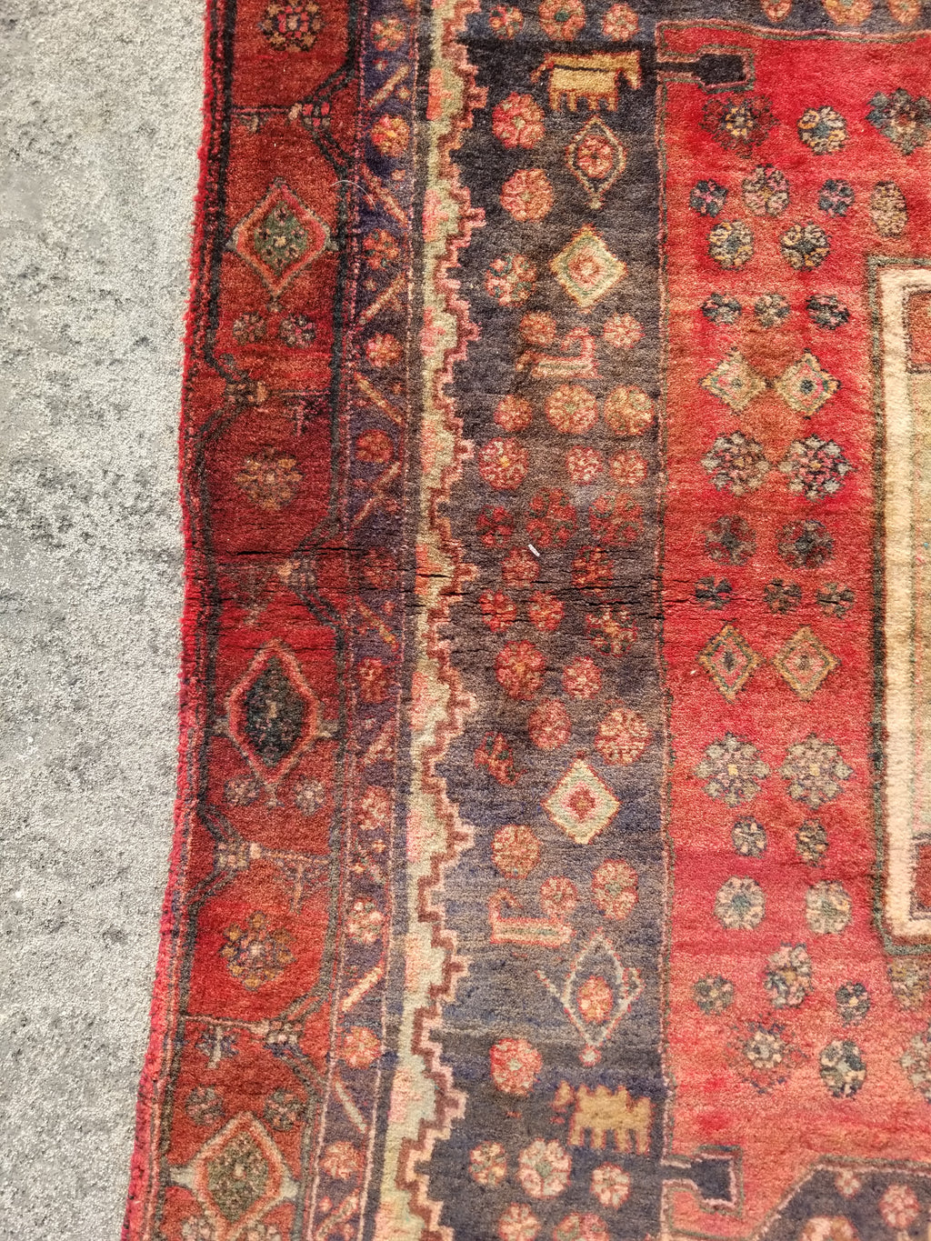 Distressed Antique Traditional Handmade Karabakh Wool Multicolor Rug 257x120cm
