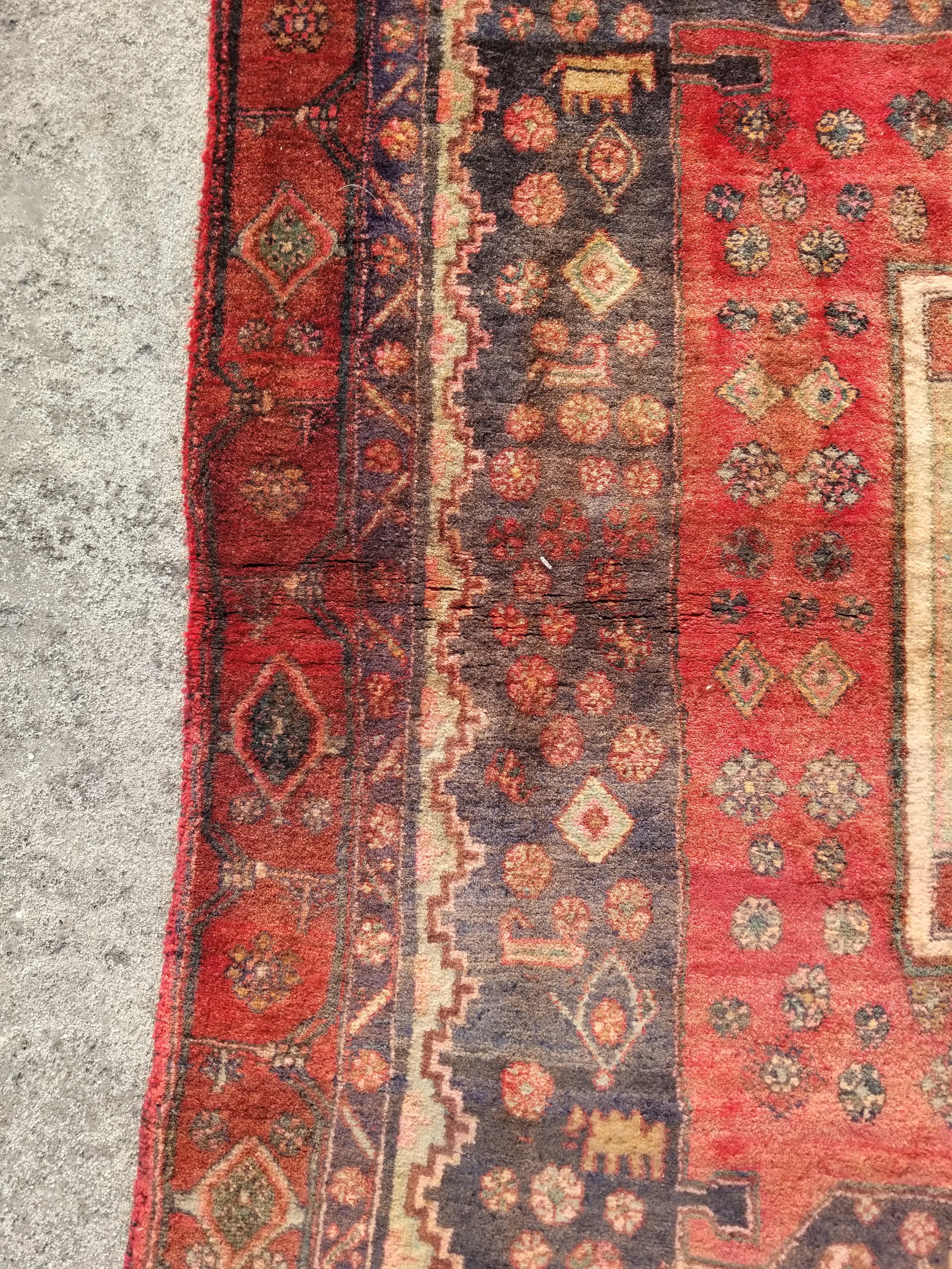 Distressed Antique Traditional Handmade Karabakh Wool Multicolor Rug 257x120cm