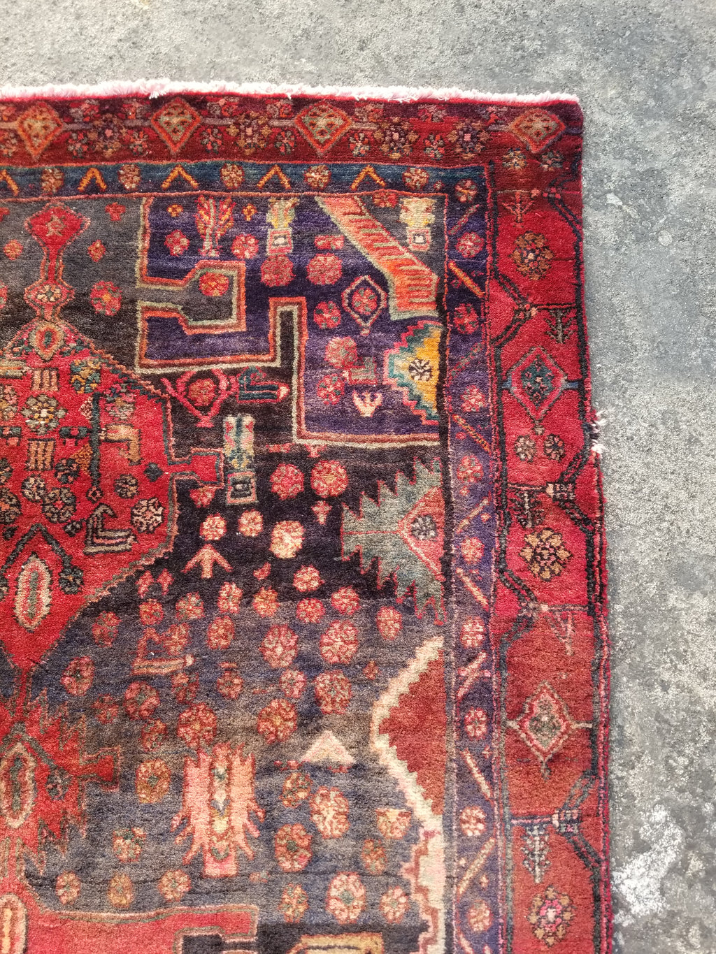 Distressed Antique Traditional Handmade Karabakh Wool Multicolor Rug 257x120cm