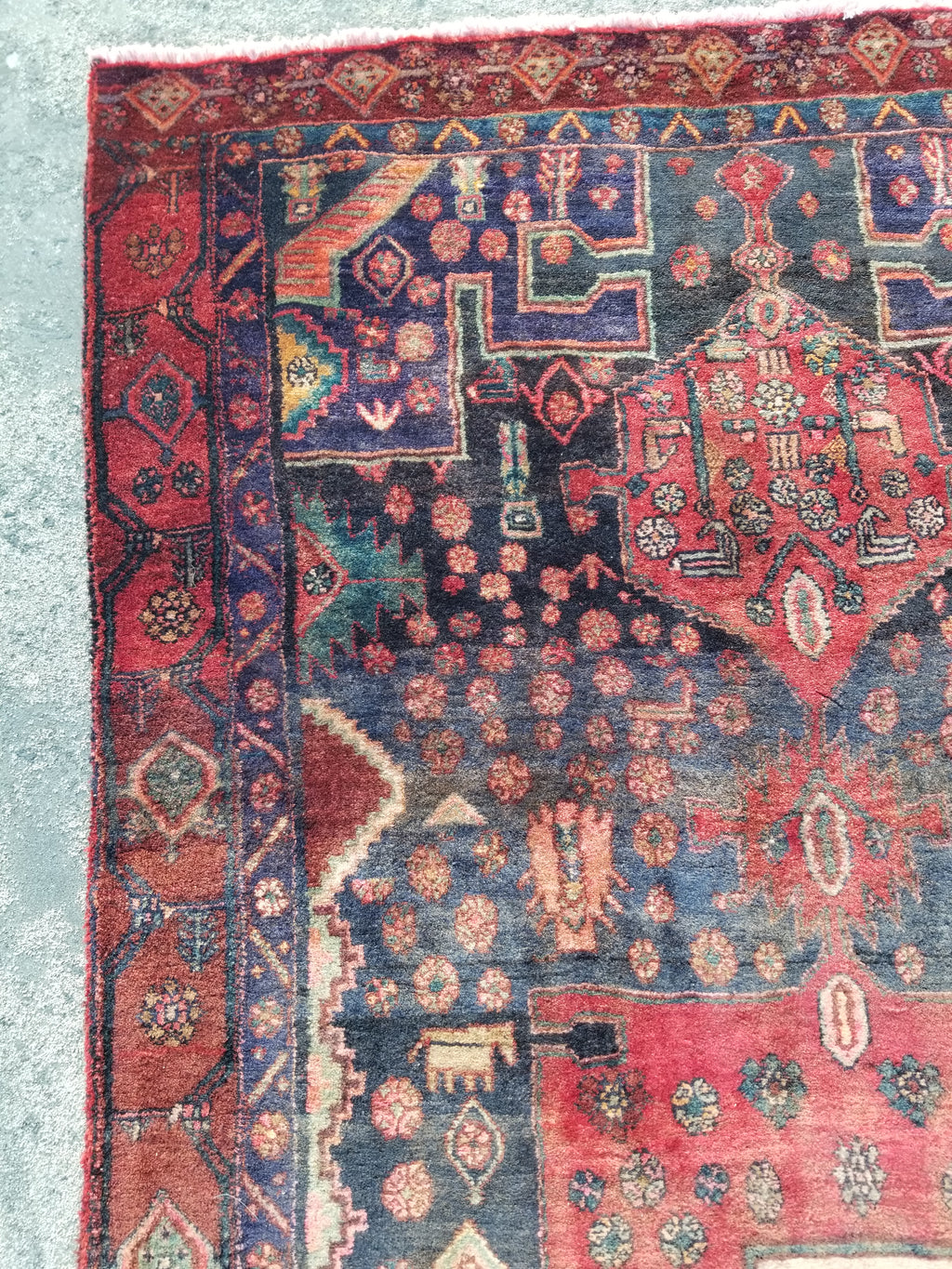 Distressed Antique Traditional Handmade Karabakh Wool Multicolor Rug 257x120cm
