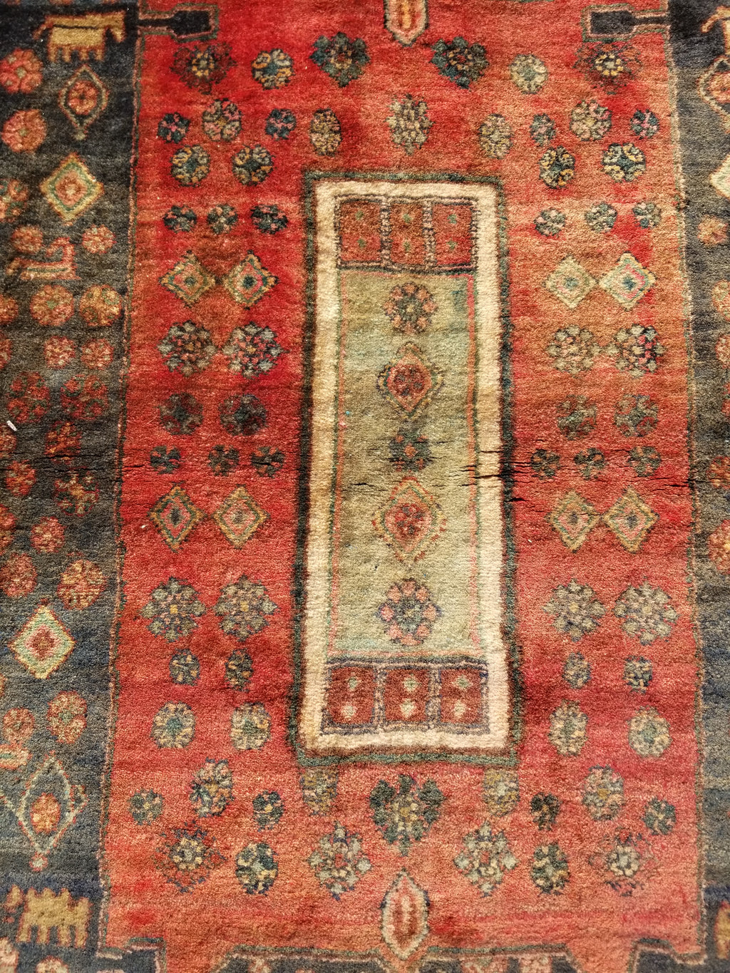 Distressed Antique Traditional Handmade Karabakh Wool Multicolor Rug 257x120cm