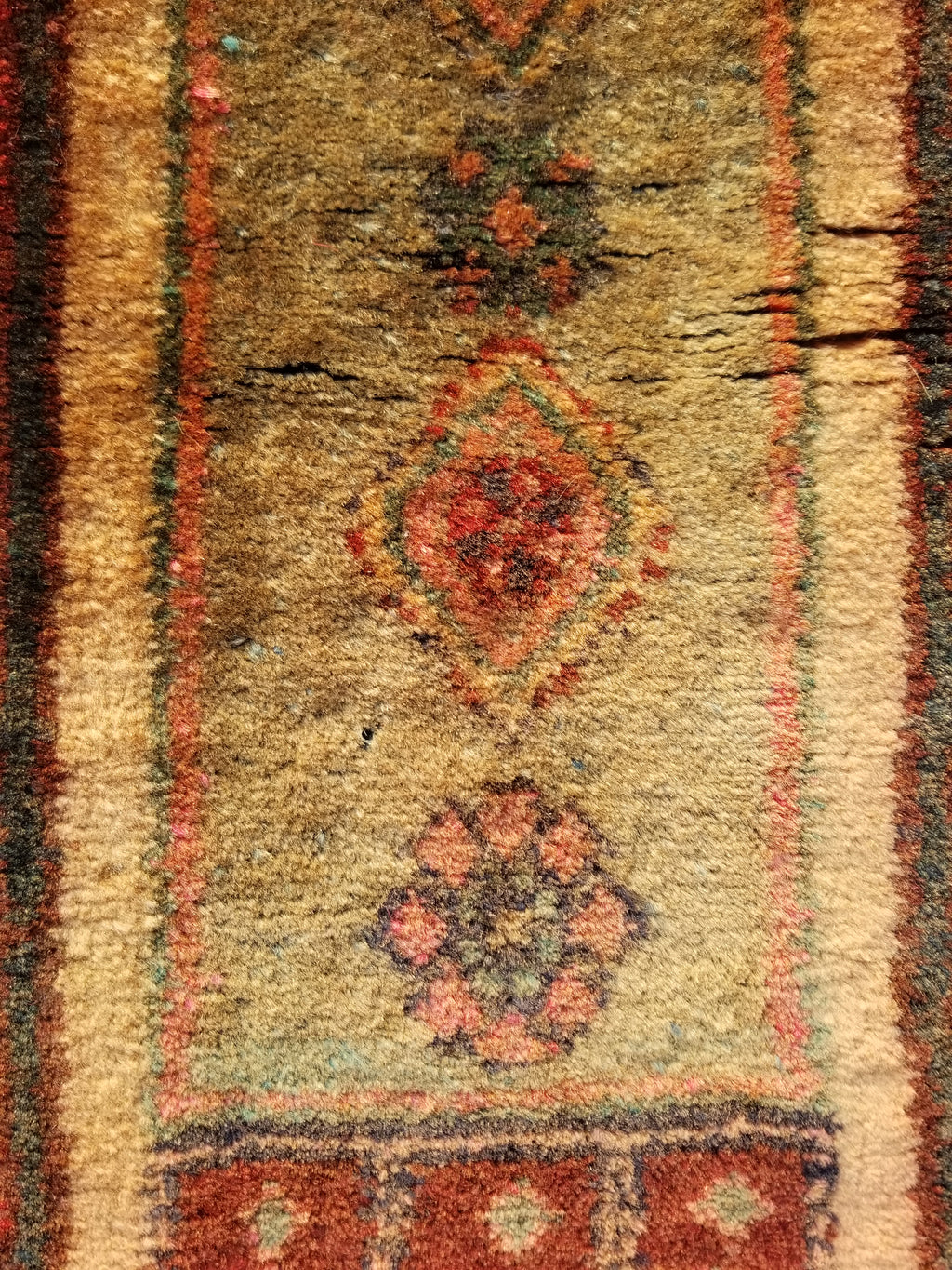 Distressed Antique Traditional Handmade Karabakh Wool Multicolor Rug 257x120cm