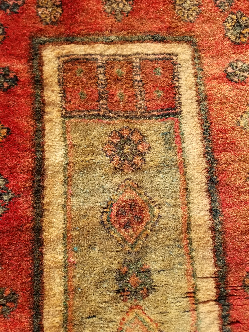 Distressed Antique Traditional Handmade Karabakh Wool Multicolor Rug 257x120cm