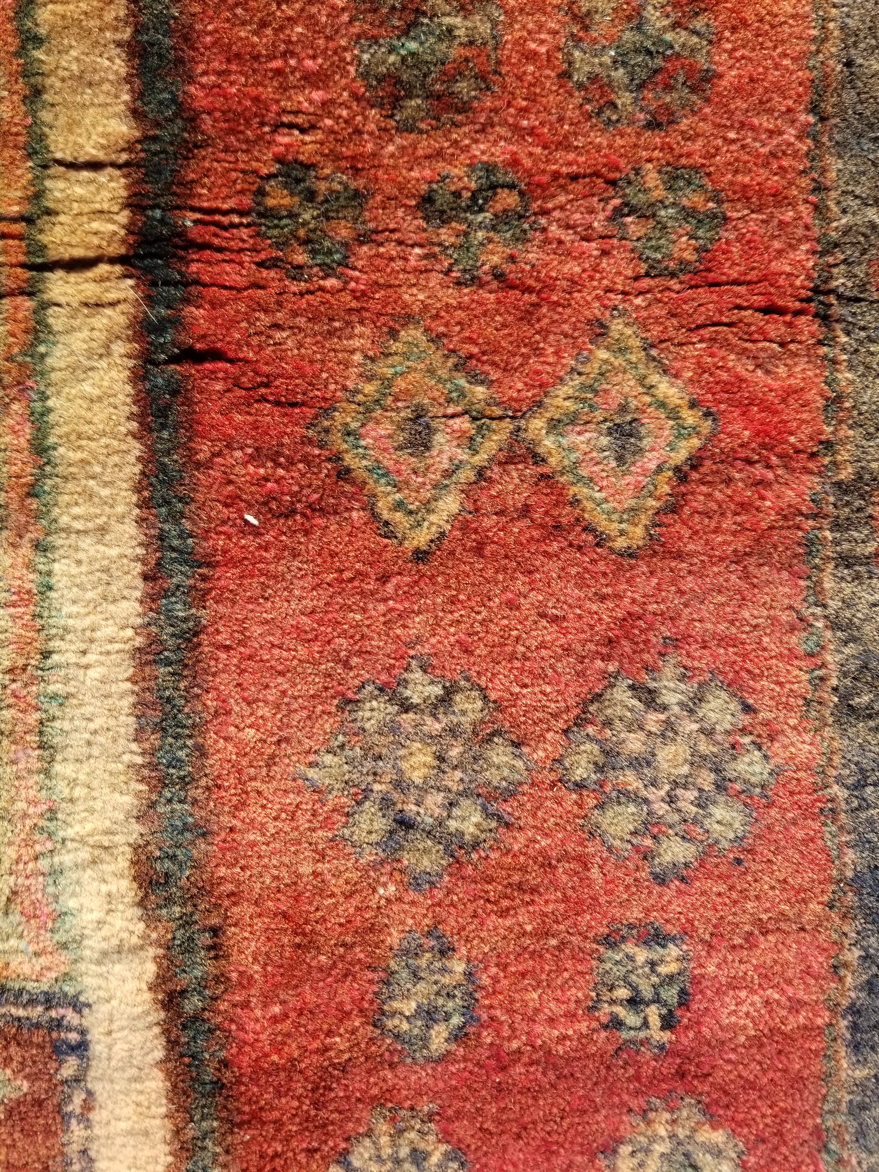 Distressed Antique Traditional Handmade Karabakh Wool Multicolor Rug 257x120cm