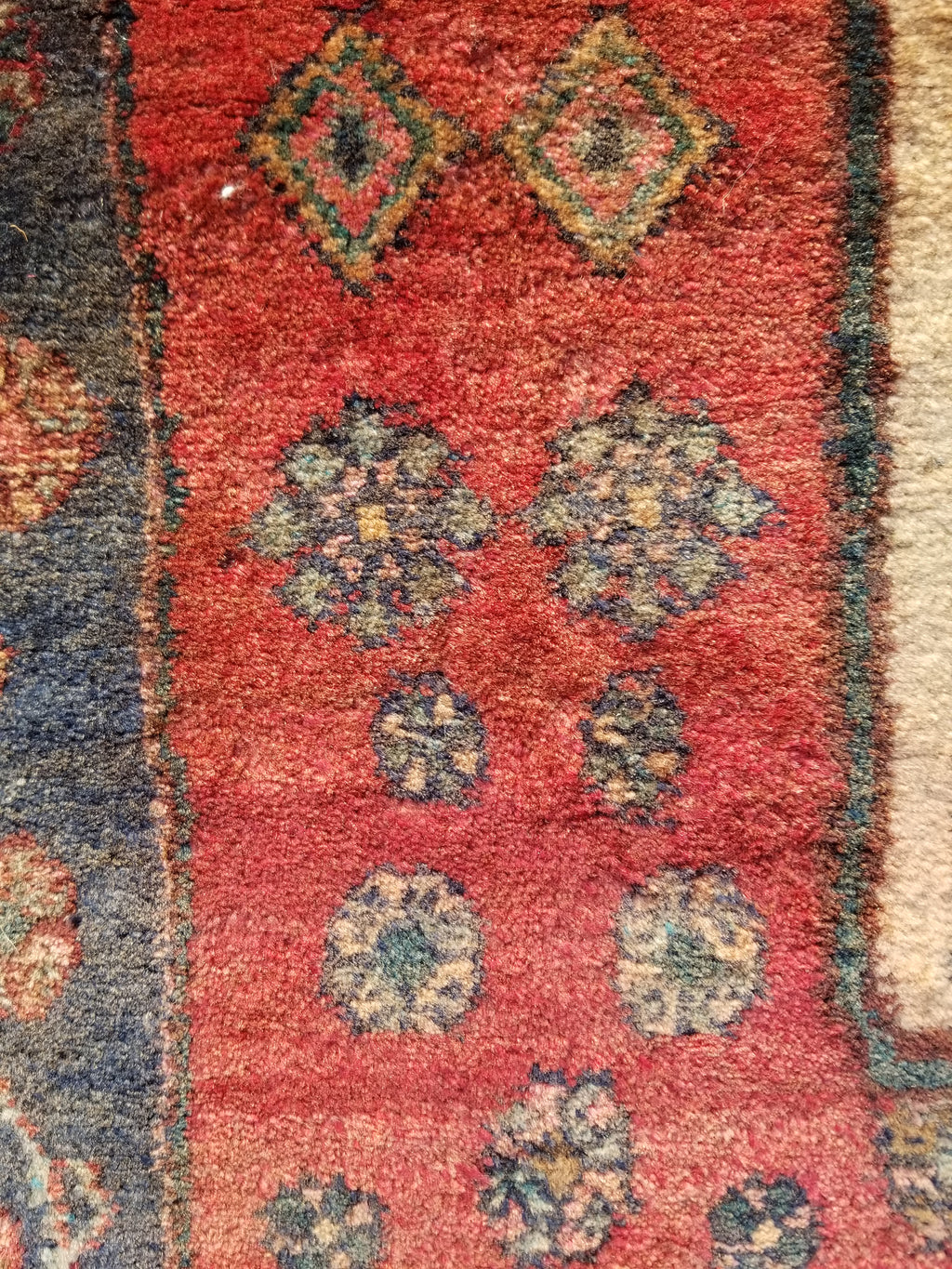 Distressed Antique Traditional Handmade Karabakh Wool Multicolor Rug 257x120cm