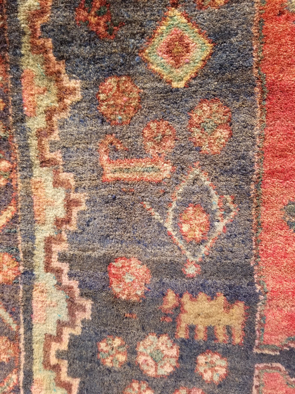 Distressed Antique Traditional Handmade Karabakh Wool Multicolor Rug 257x120cm