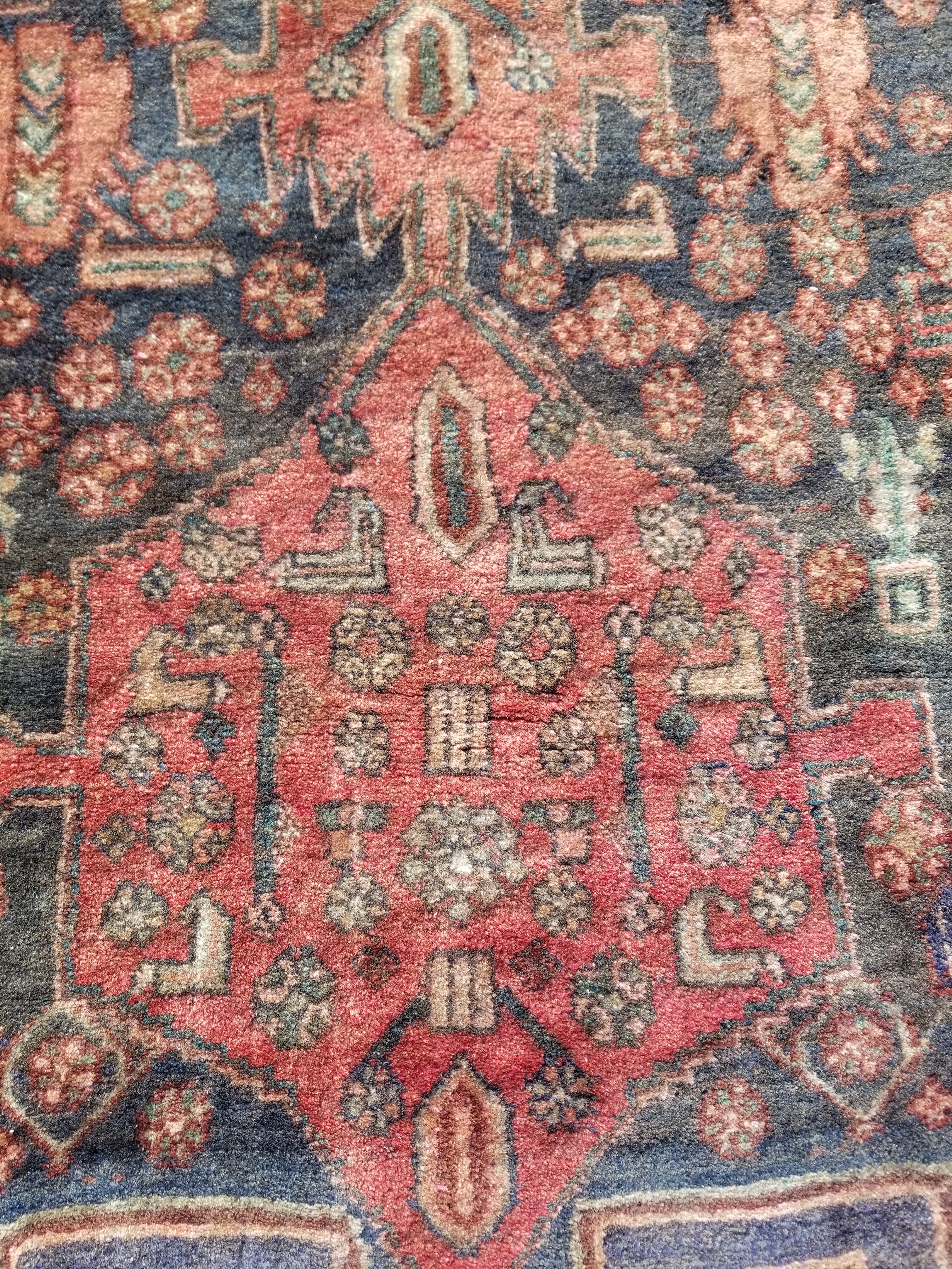 Distressed Antique Traditional Handmade Karabakh Wool Multicolor Rug 257x120cm