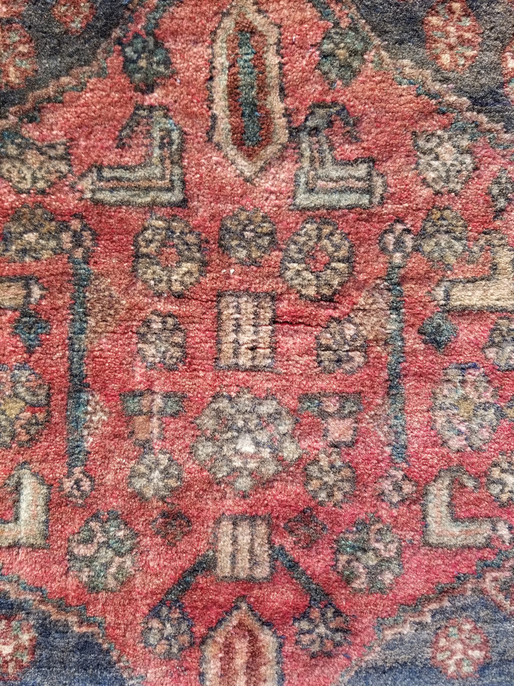 Distressed Antique Traditional Handmade Karabakh Wool Multicolor Rug 257x120cm