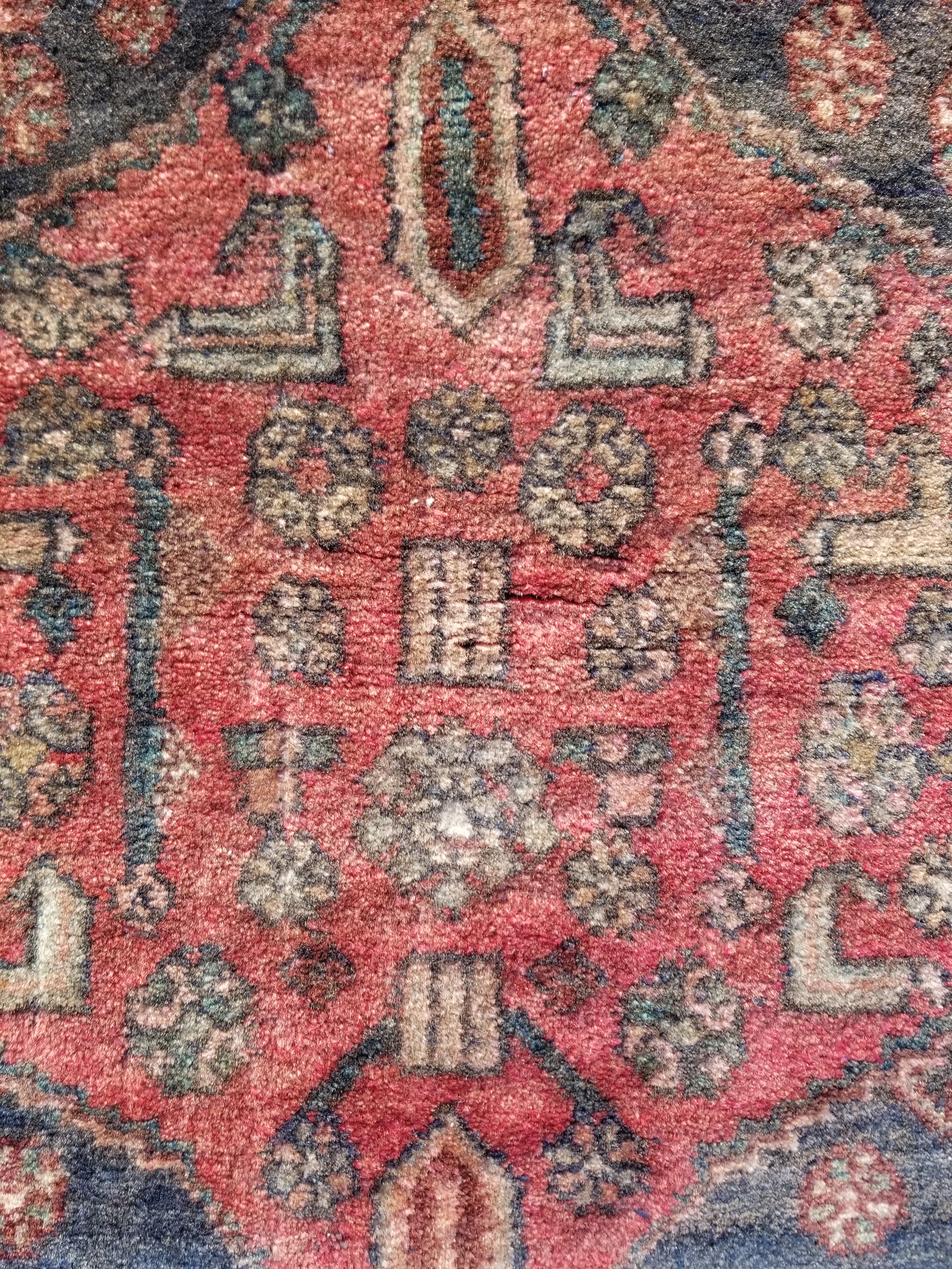 Distressed Antique Traditional Handmade Karabakh Wool Multicolor Rug 257x120cm