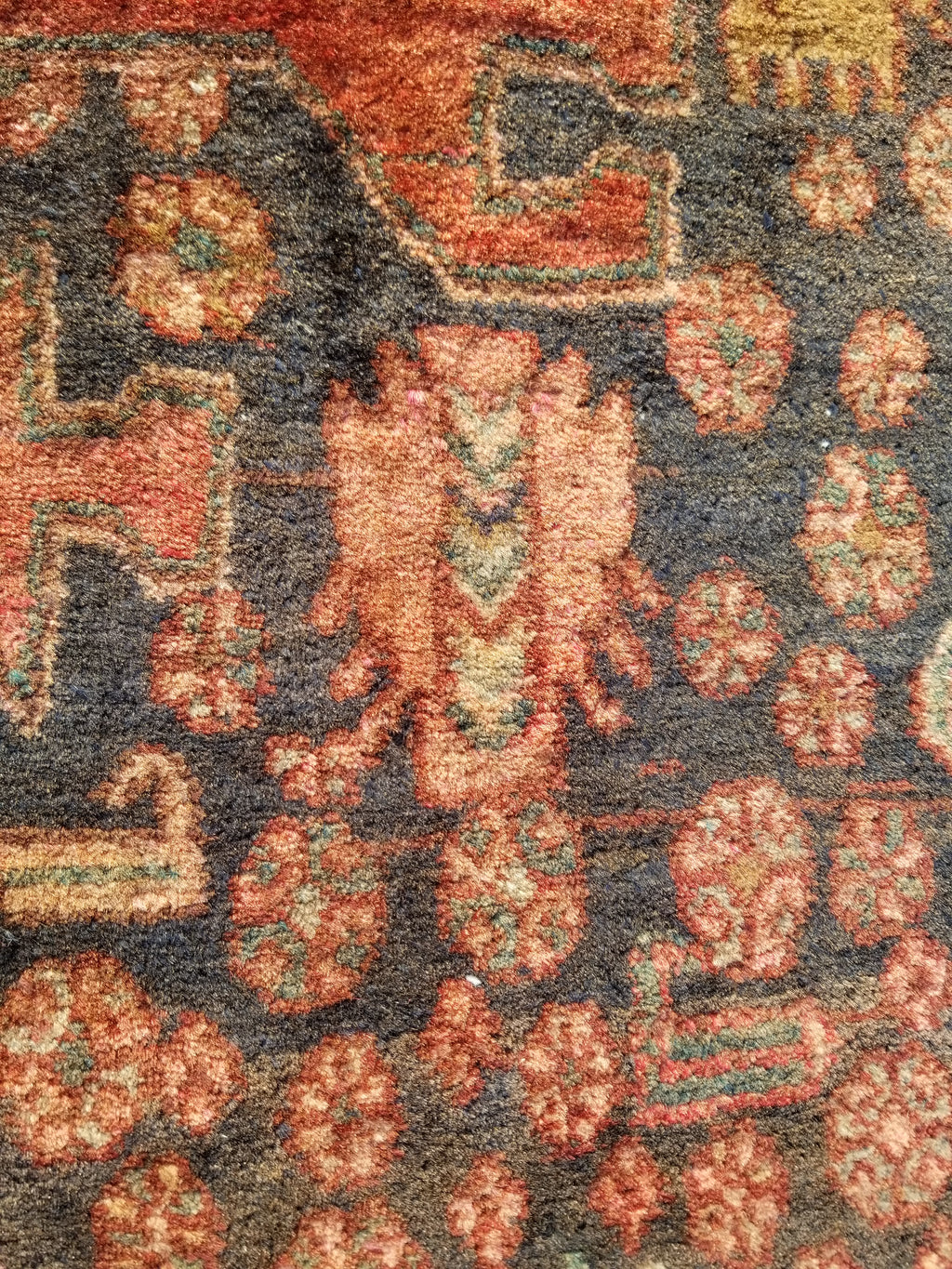 Distressed Antique Traditional Handmade Karabakh Wool Multicolor Rug 257x120cm