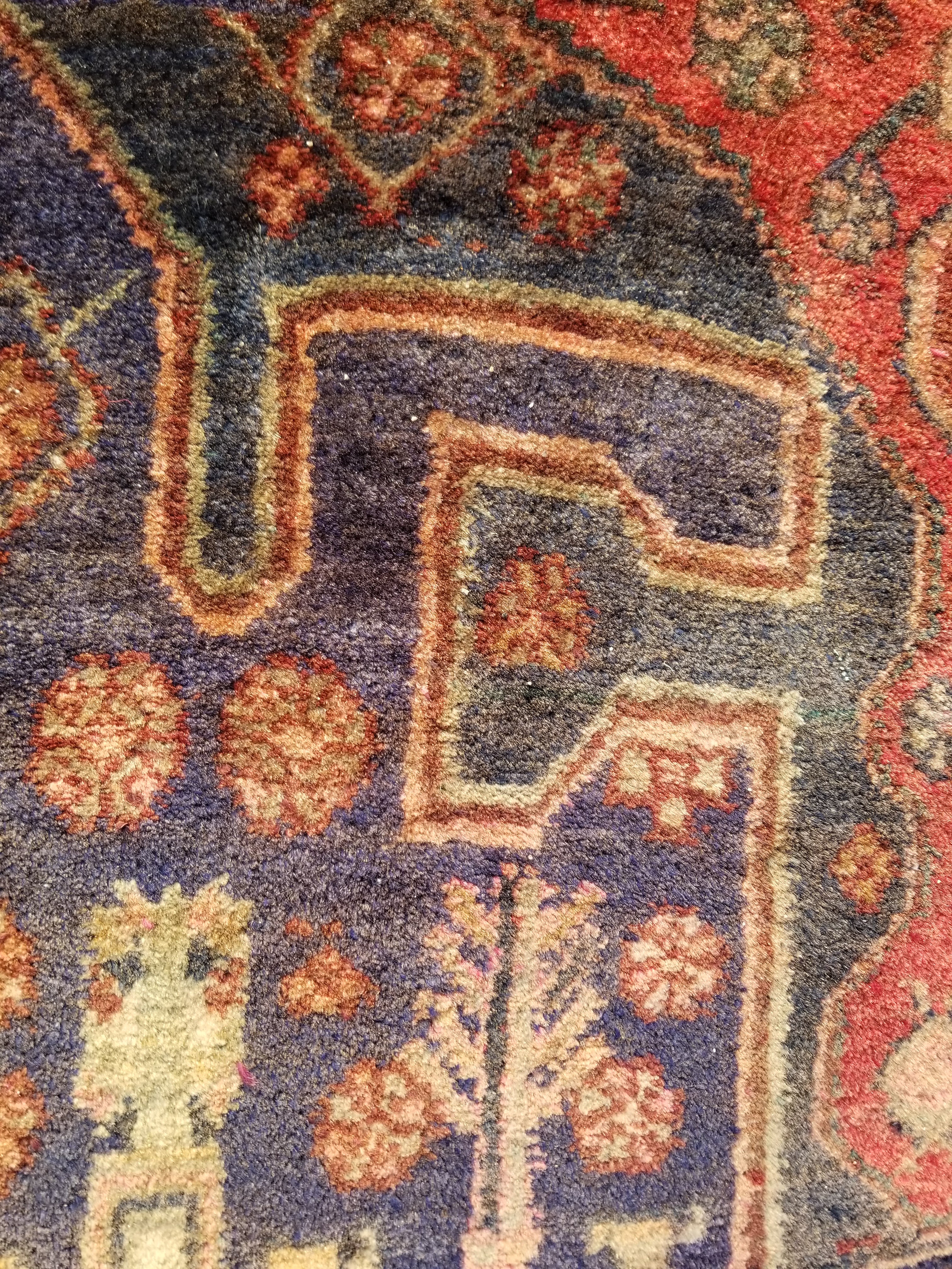 Distressed Antique Traditional Handmade Karabakh Wool Multicolor Rug 257x120cm