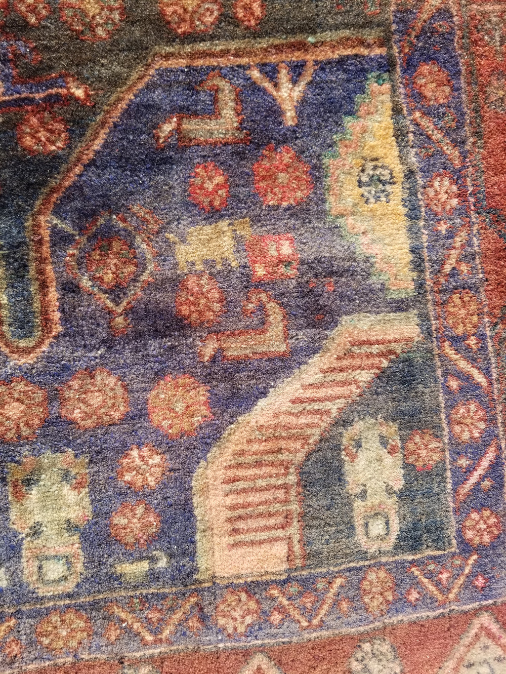 Distressed Antique Traditional Handmade Karabakh Wool Multicolor Rug 257x120cm