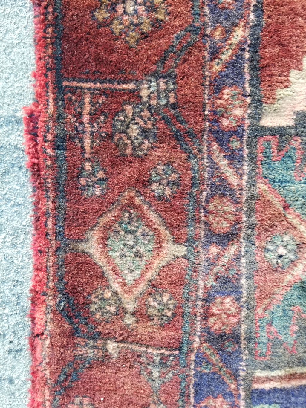Distressed Antique Traditional Handmade Karabakh Wool Multicolor Rug 257x120cm