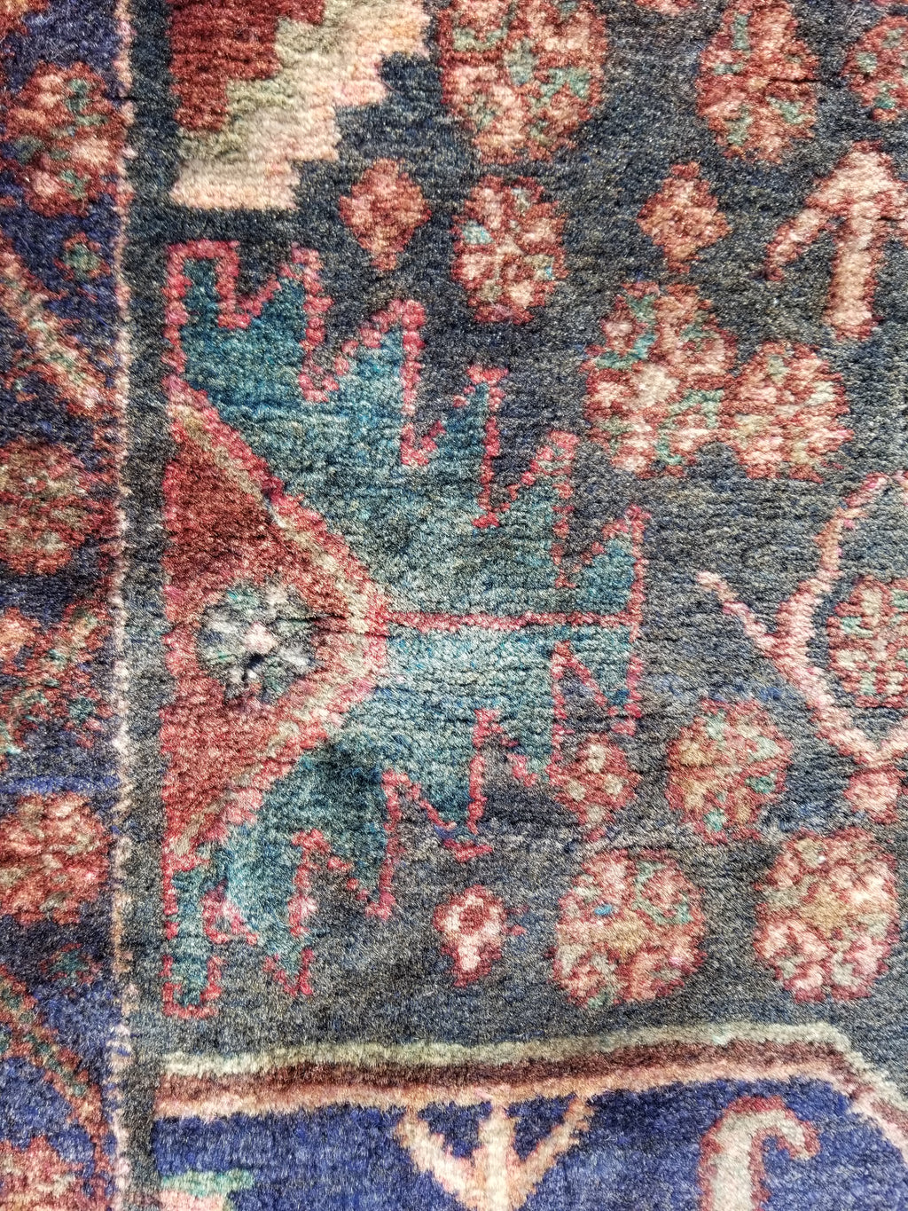 Distressed Antique Traditional Handmade Karabakh Wool Multicolor Rug 257x120cm