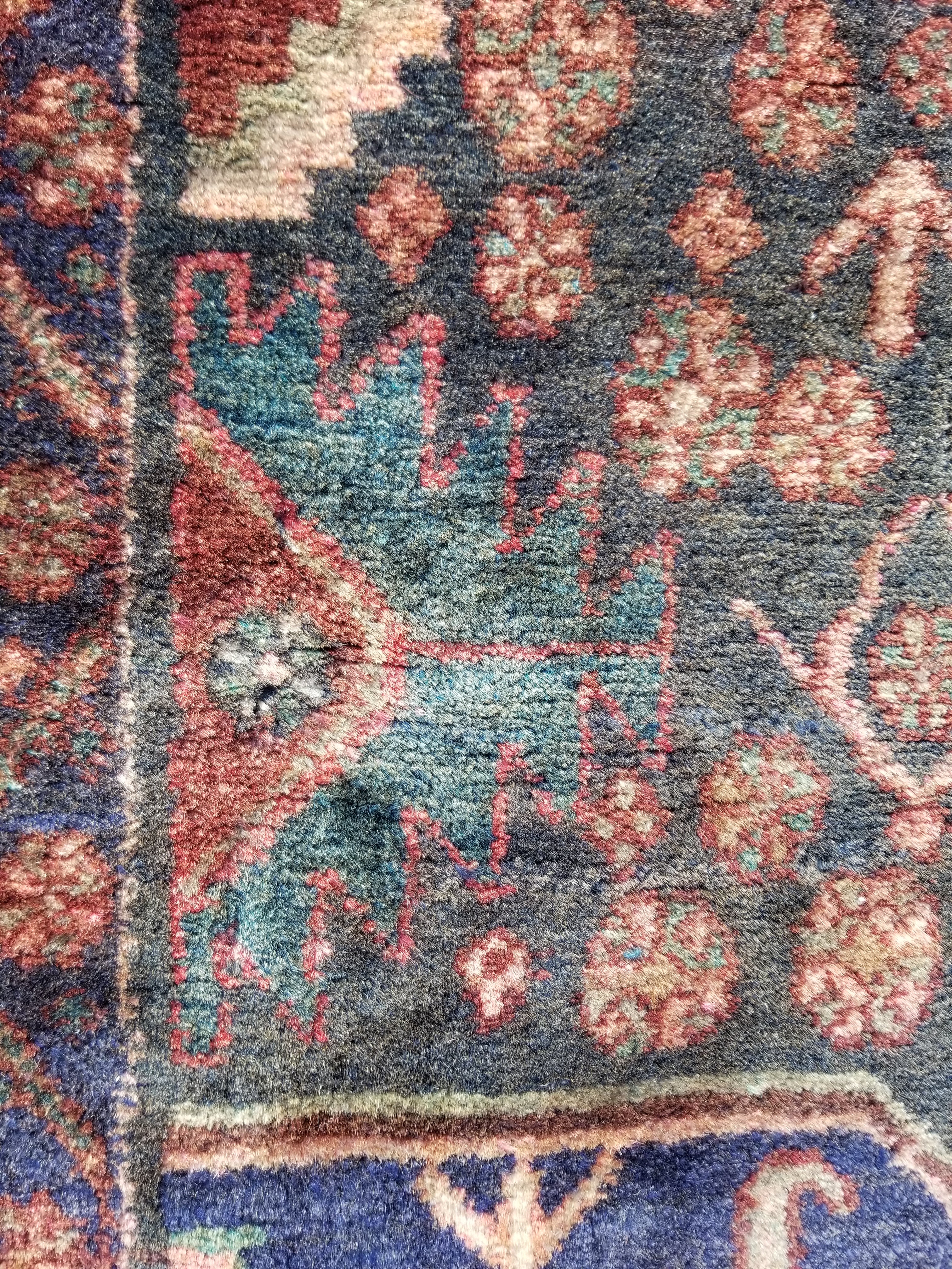 Distressed Antique Traditional Handmade Karabakh Wool Multicolor Rug 257x120cm