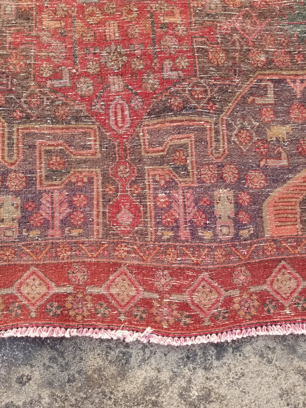 Distressed Antique Traditional Handmade Karabakh Wool Multicolor Rug 257x120cm