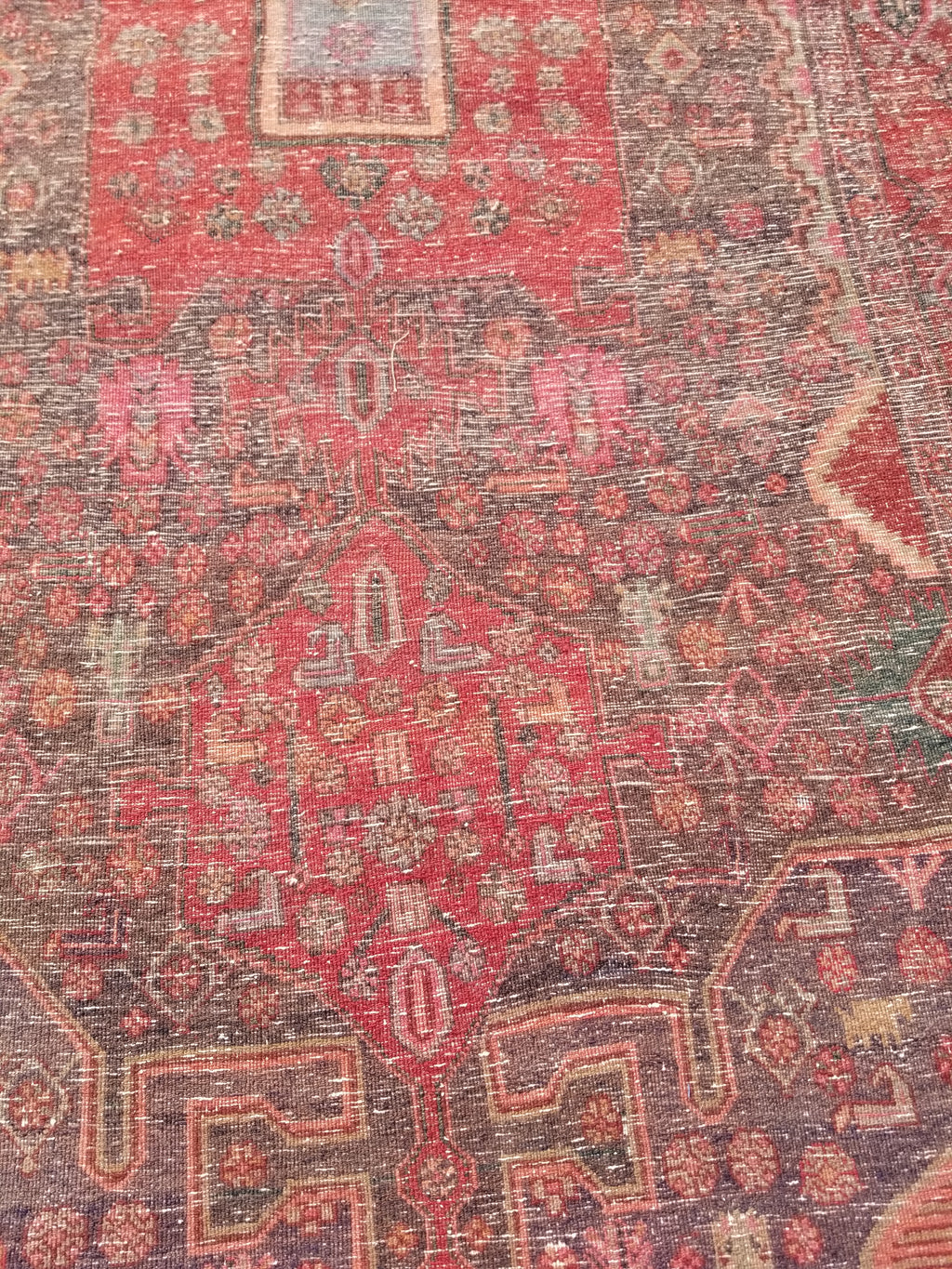 Distressed Antique Traditional Handmade Karabakh Wool Multicolor Rug 257x120cm