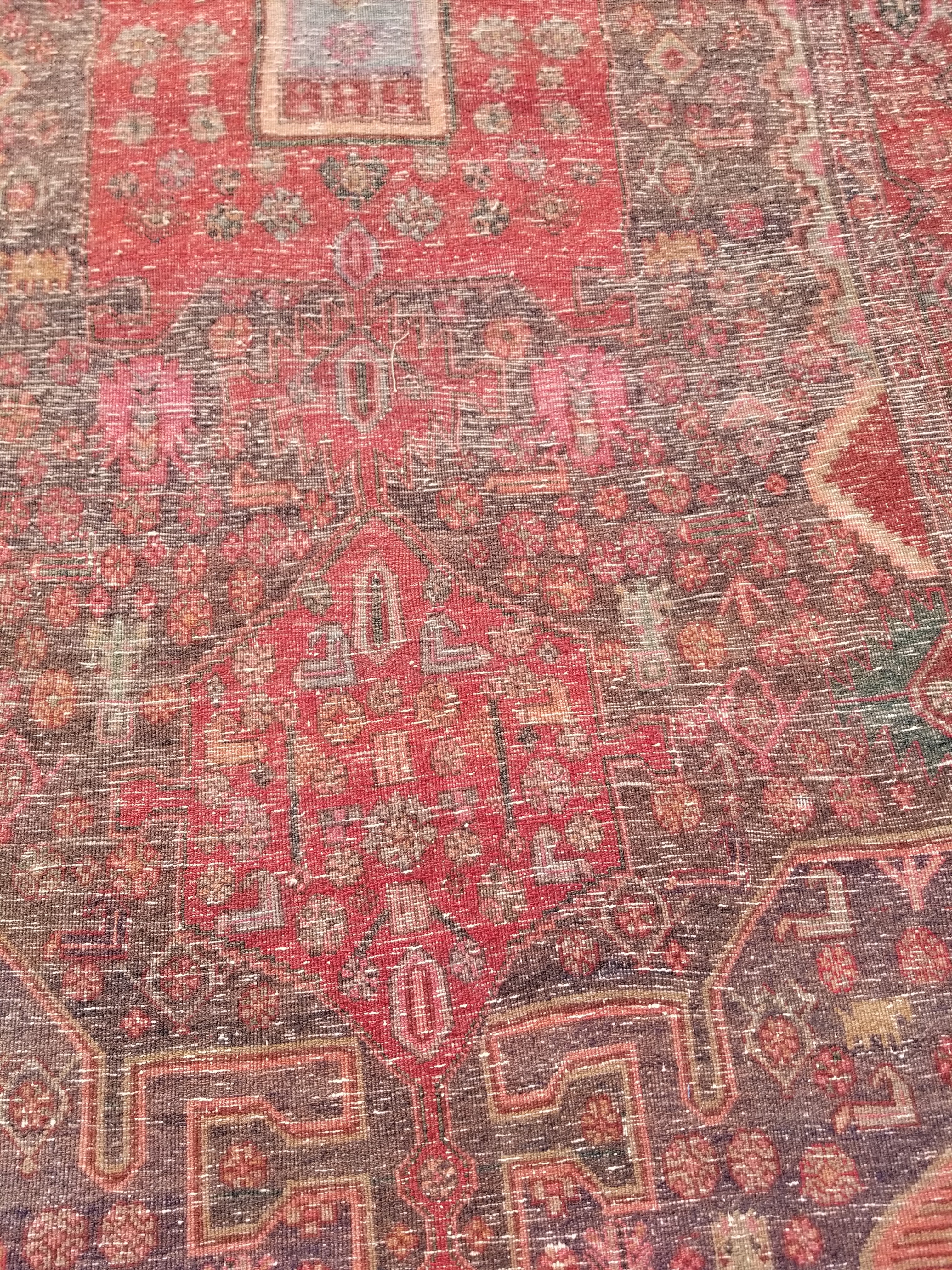 Distressed Antique Traditional Handmade Karabakh Wool Multicolor Rug 257x120cm