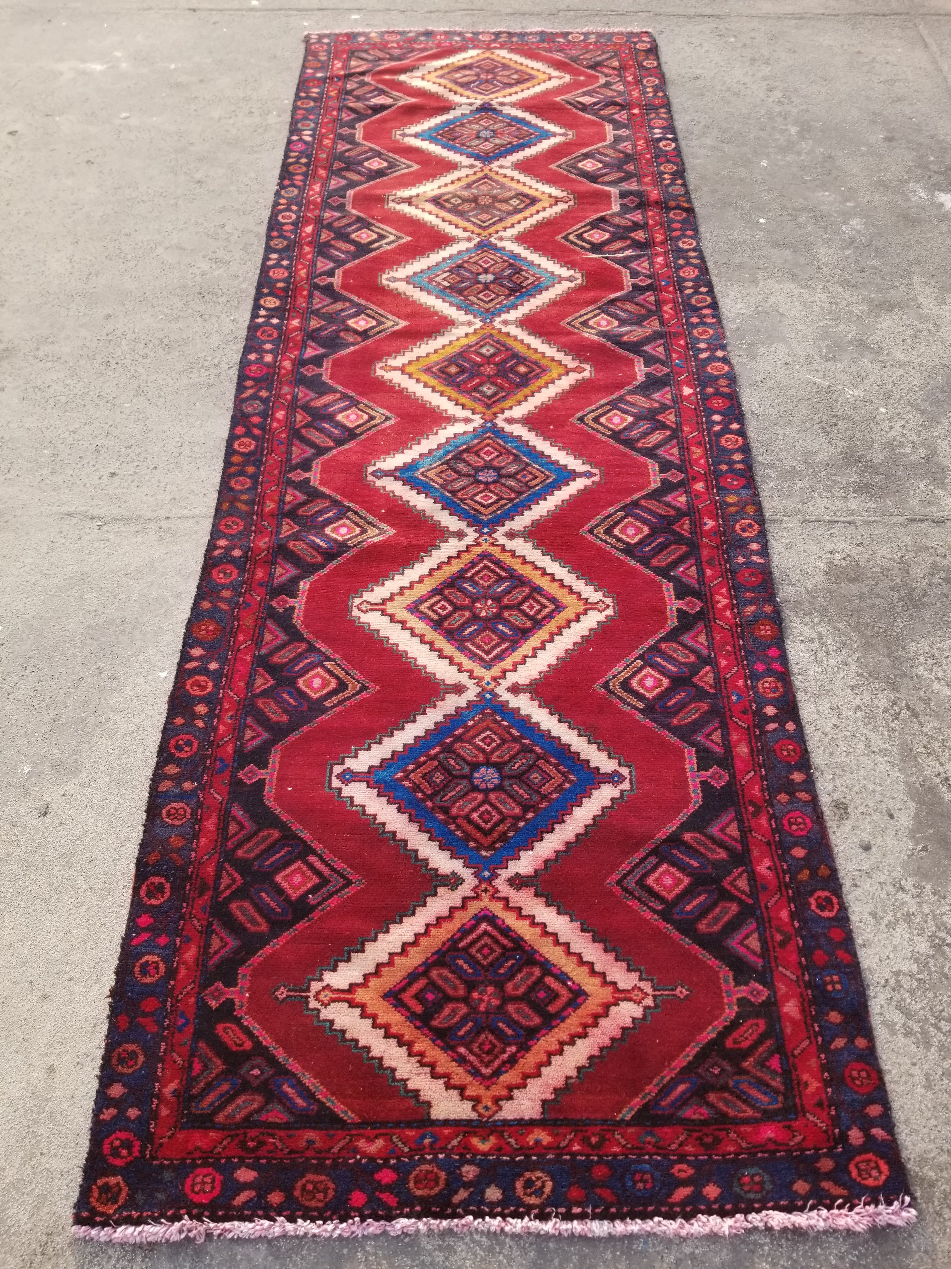 Distressed Vintage Traditional Handmade Afghan Wool Multicolor Rug 313x99cm