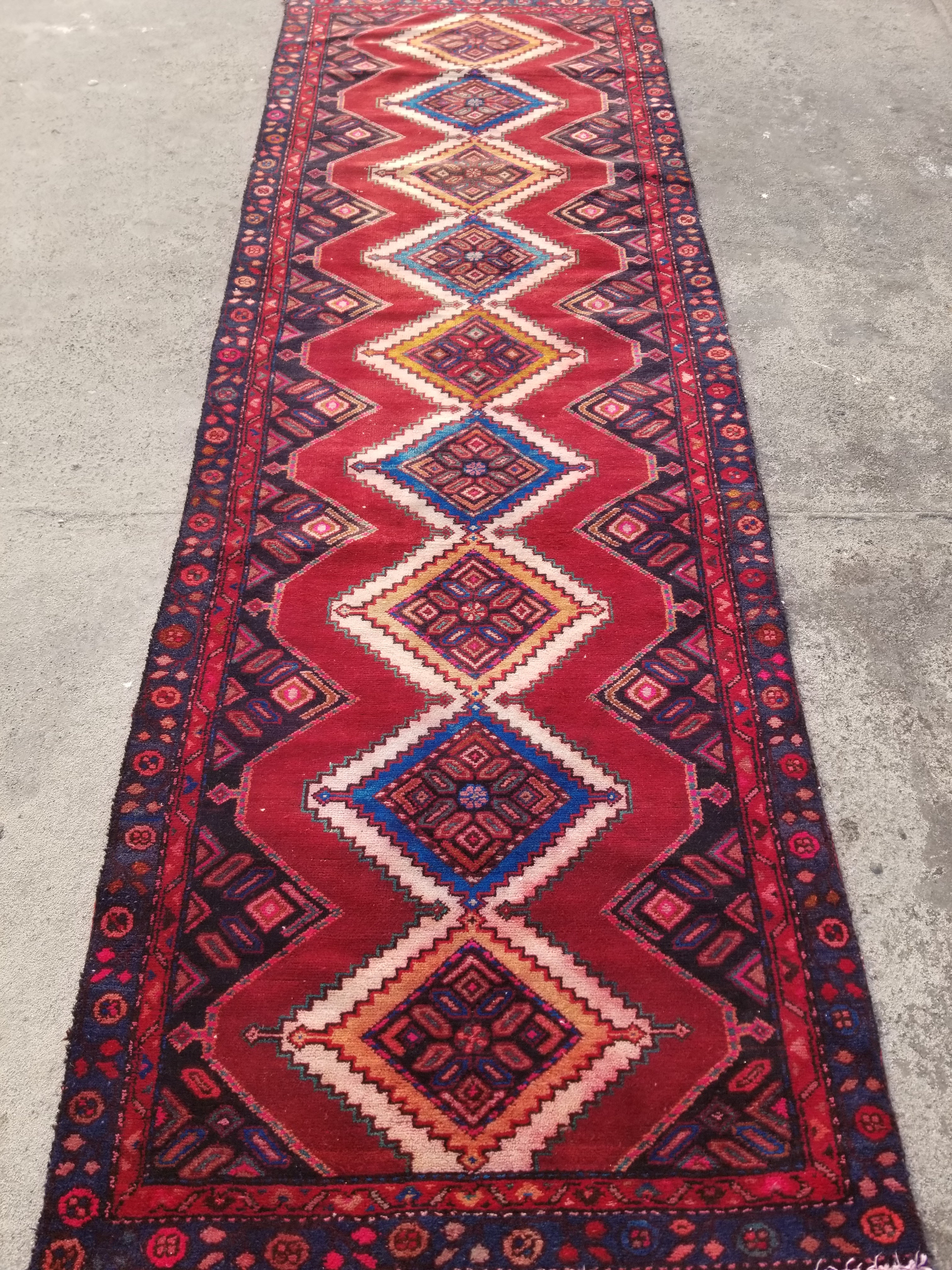 Distressed Vintage Traditional Handmade Afghan Wool Multicolor Rug 313x99cm