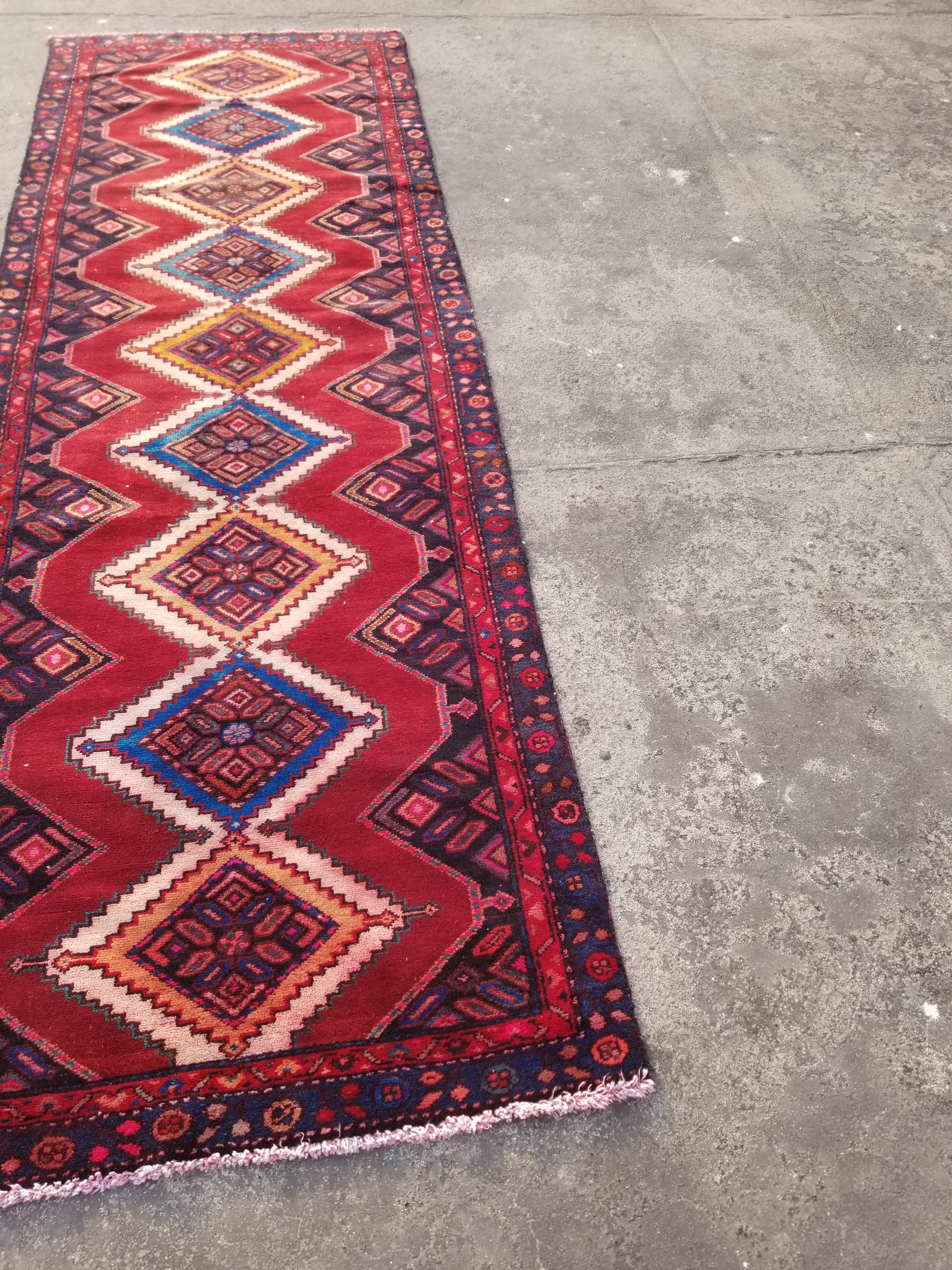 Distressed Vintage Traditional Handmade Afghan Wool Multicolor Rug 313x99cm