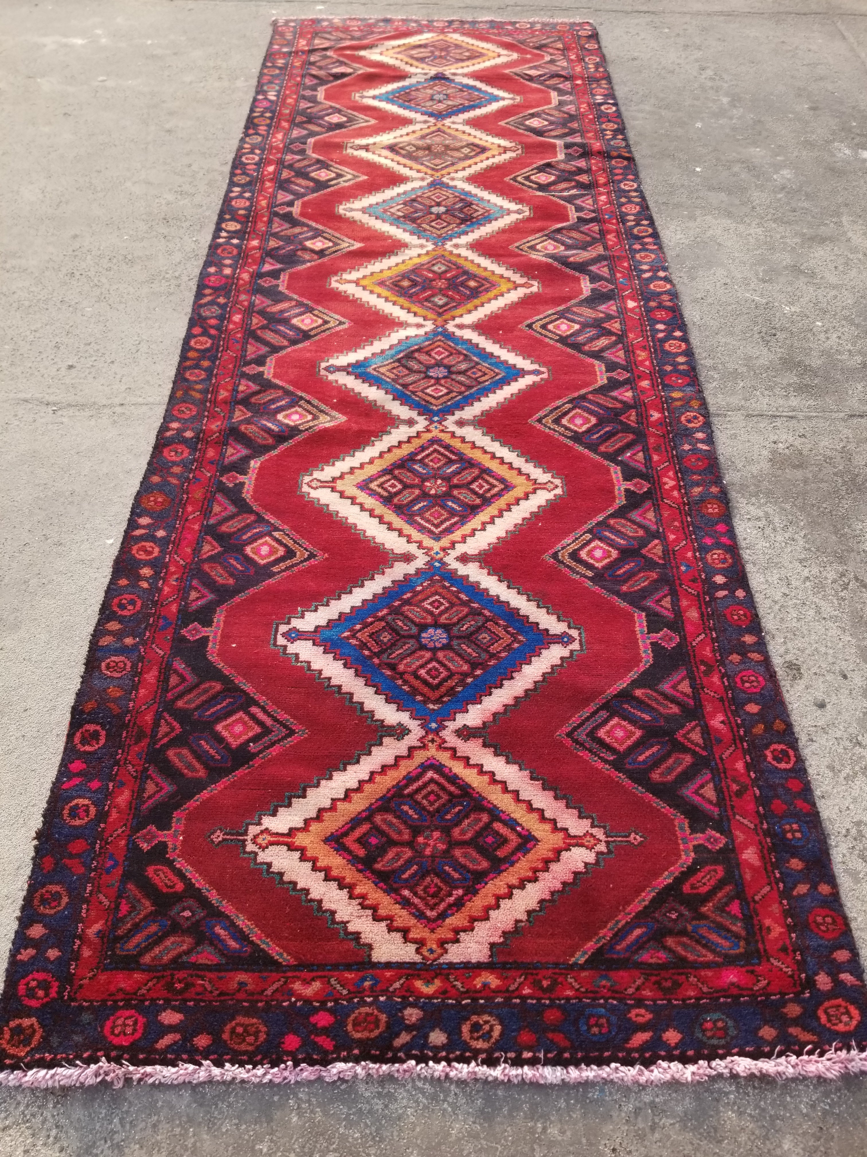 Distressed Vintage Traditional Handmade Afghan Wool Multicolor Rug 313x99cm