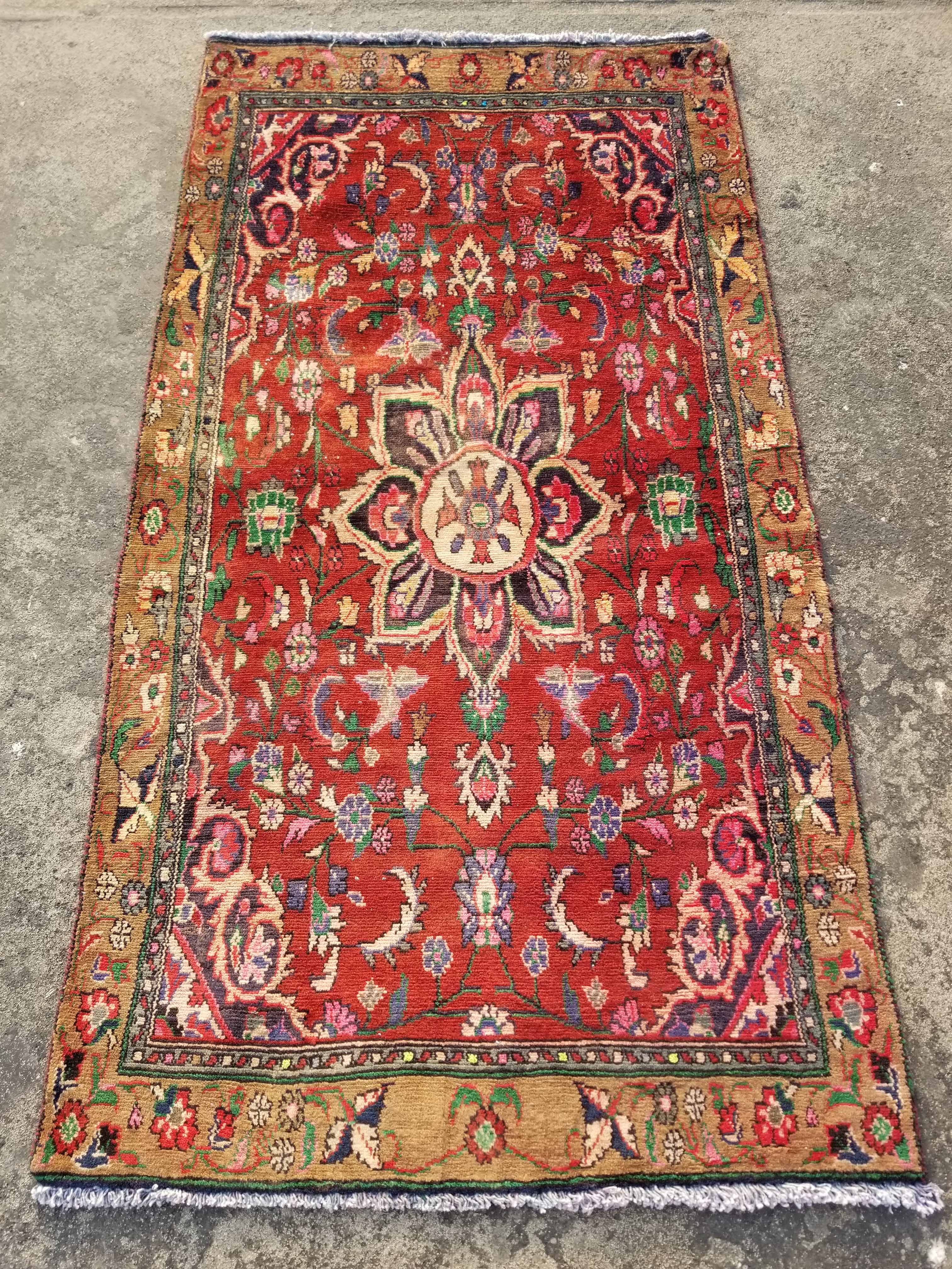 Distressed Vintage Traditional Handmade Oriental Wool Multicolor Rug 173x90cm
