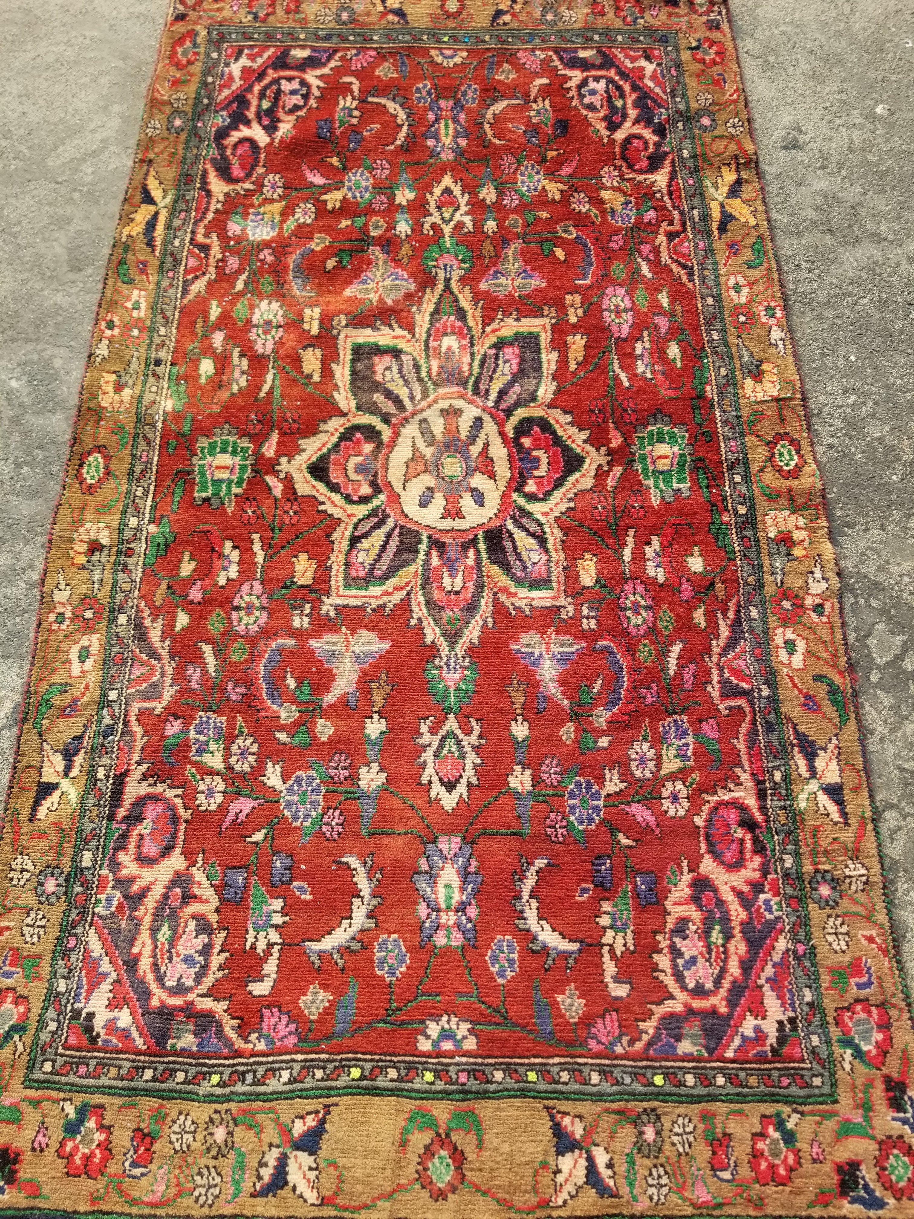Distressed Vintage Traditional Handmade Oriental Wool Multicolor Rug 173x90cm