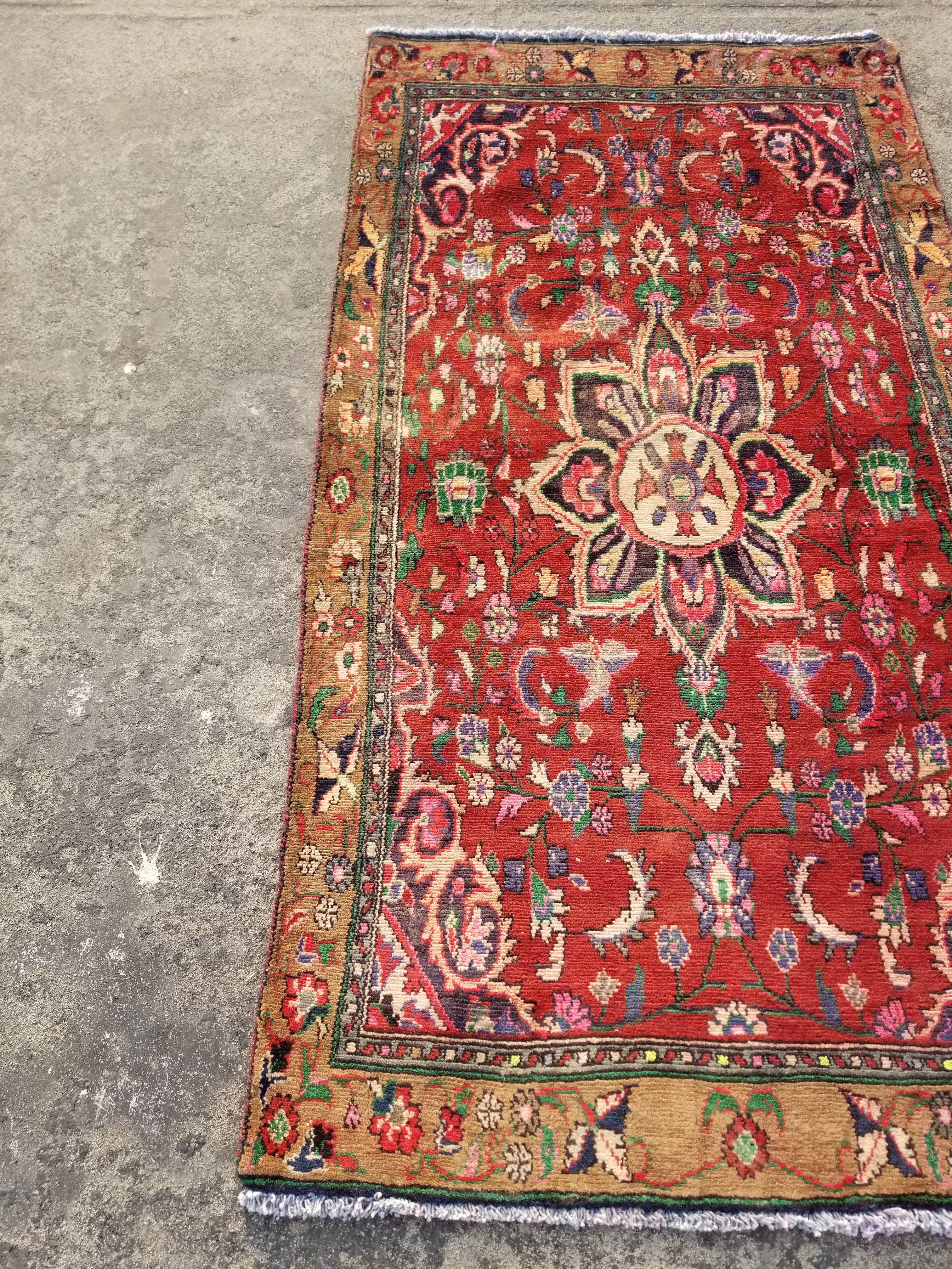 Distressed Vintage Traditional Handmade Oriental Wool Multicolor Rug 173x90cm
