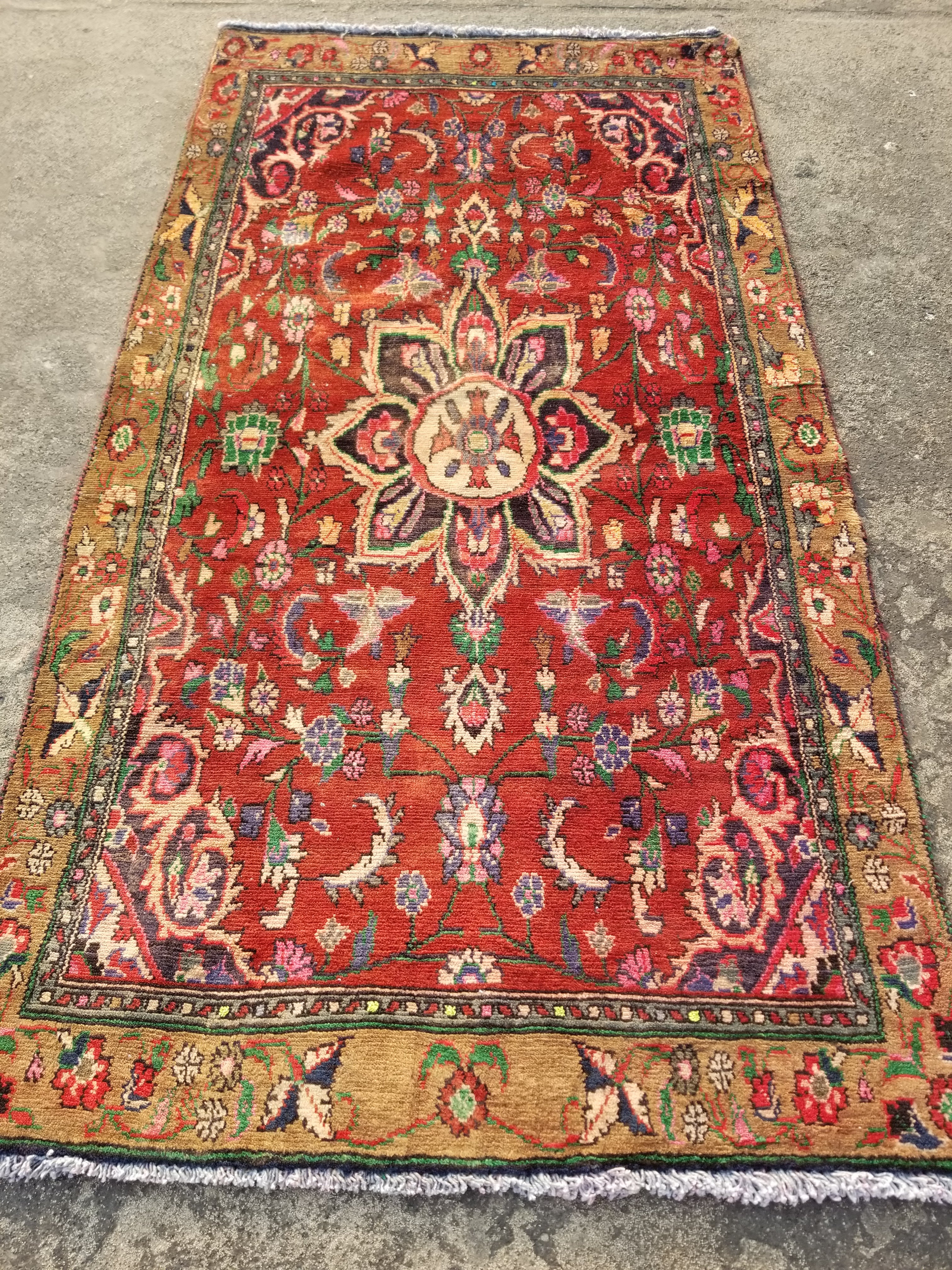 Distressed Vintage Traditional Handmade Oriental Wool Multicolor Rug 173x90cm