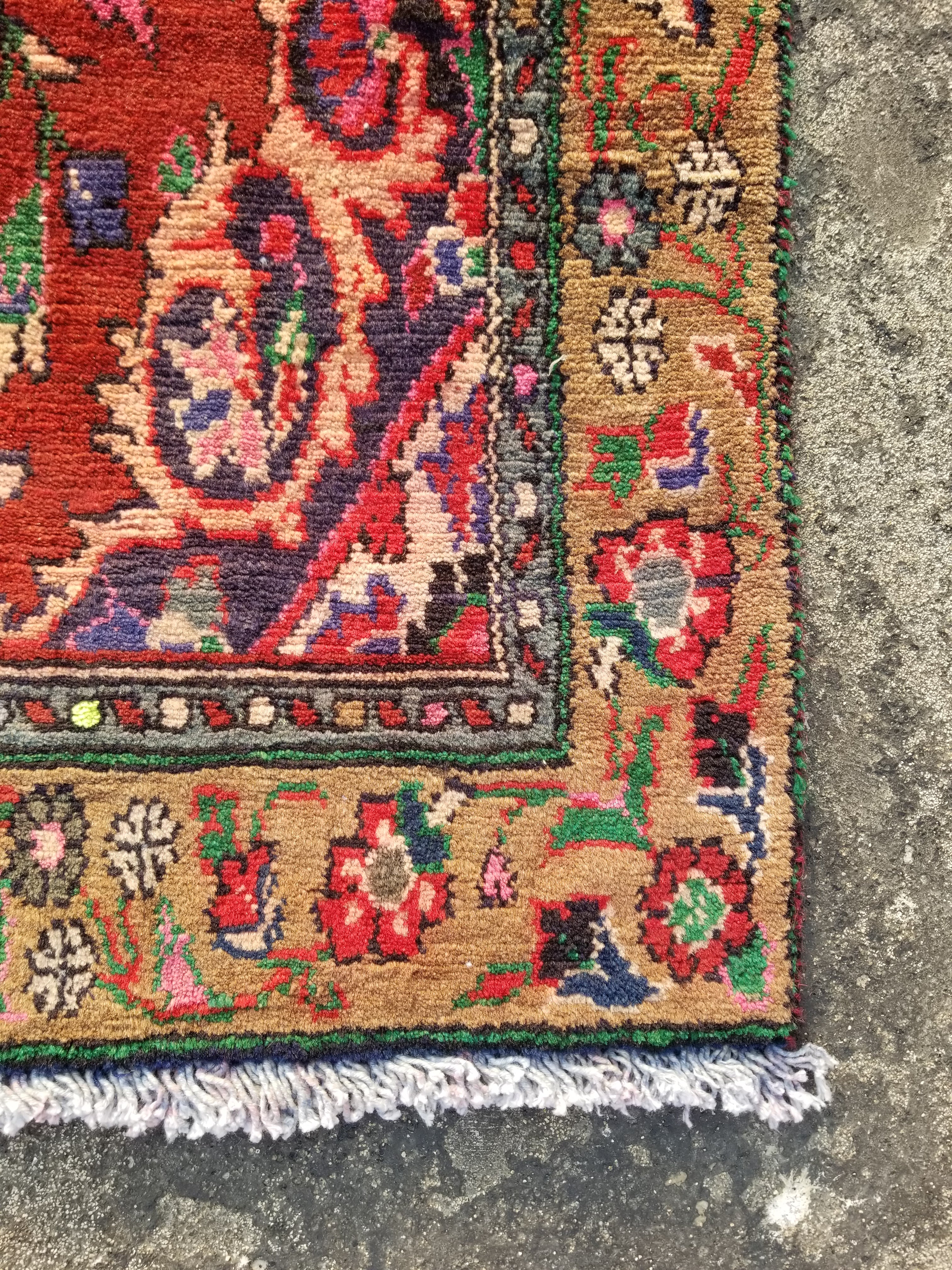 Distressed Vintage Traditional Handmade Oriental Wool Multicolor Rug 173x90cm