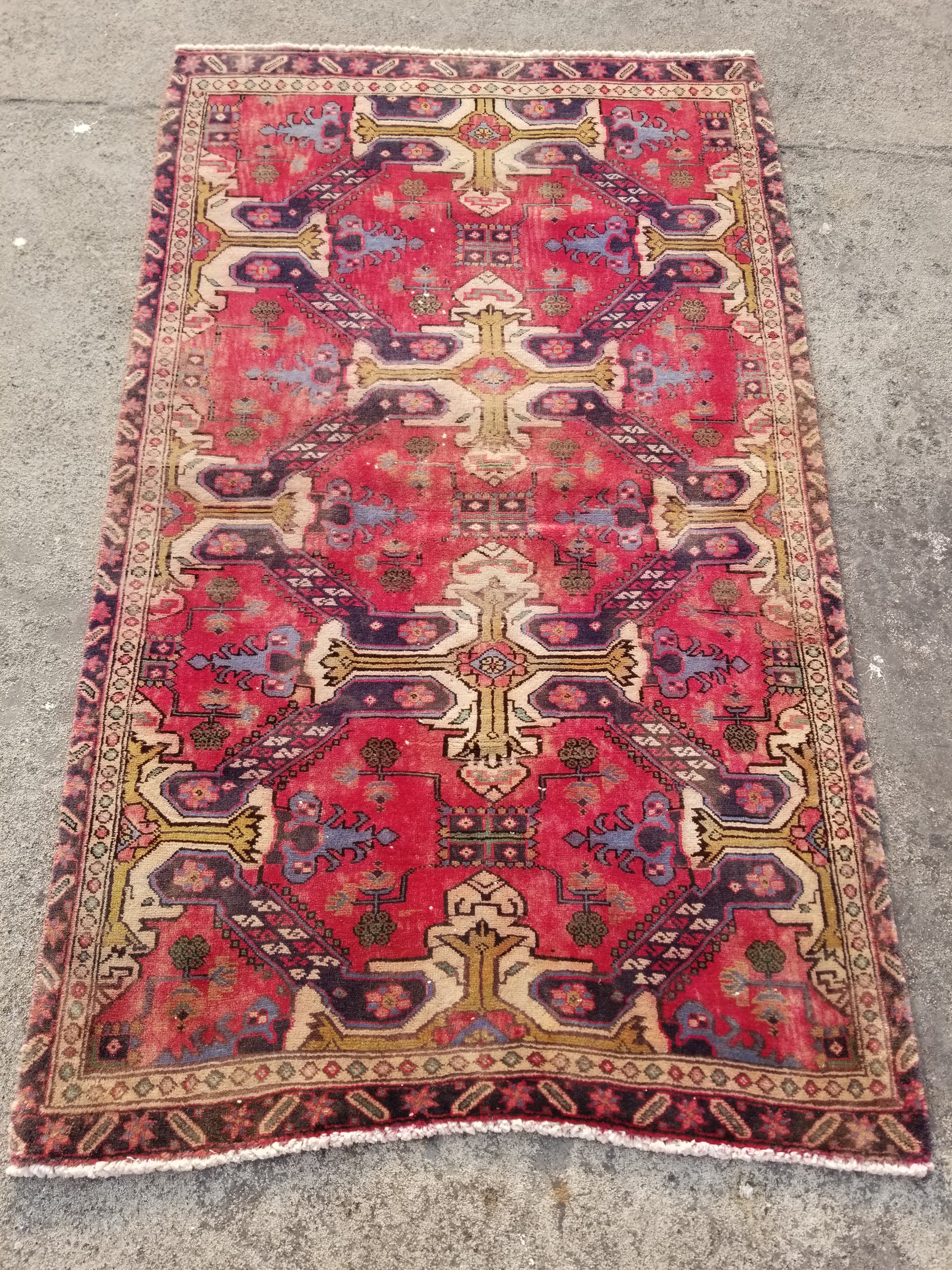Distressed Vintage Traditional Handmade Oriental Wool Multicolor Rug 160x95cm