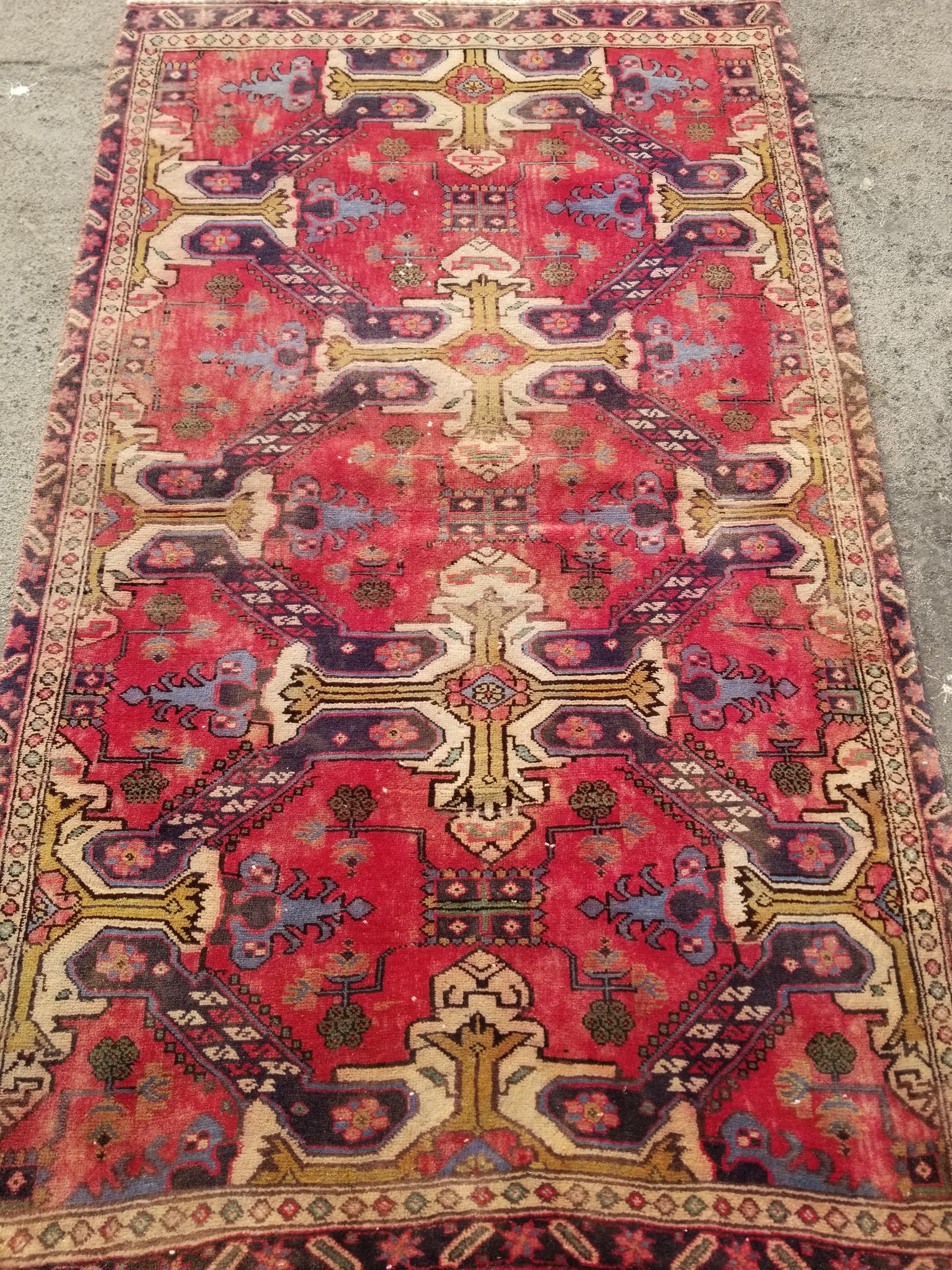 Distressed Vintage Traditional Handmade Oriental Wool Multicolor Rug 160x95cm