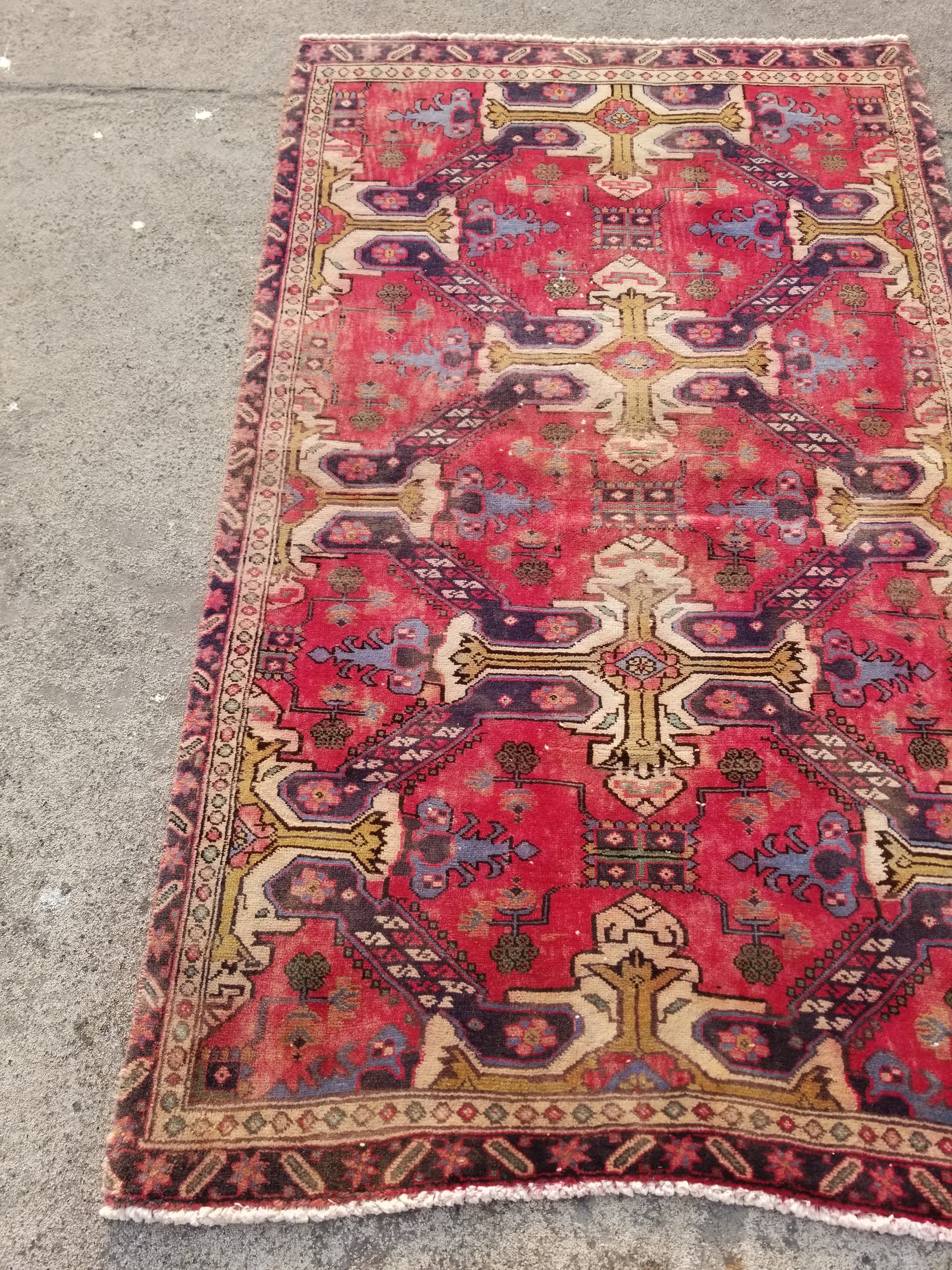 Distressed Vintage Traditional Handmade Oriental Wool Multicolor Rug 160x95cm