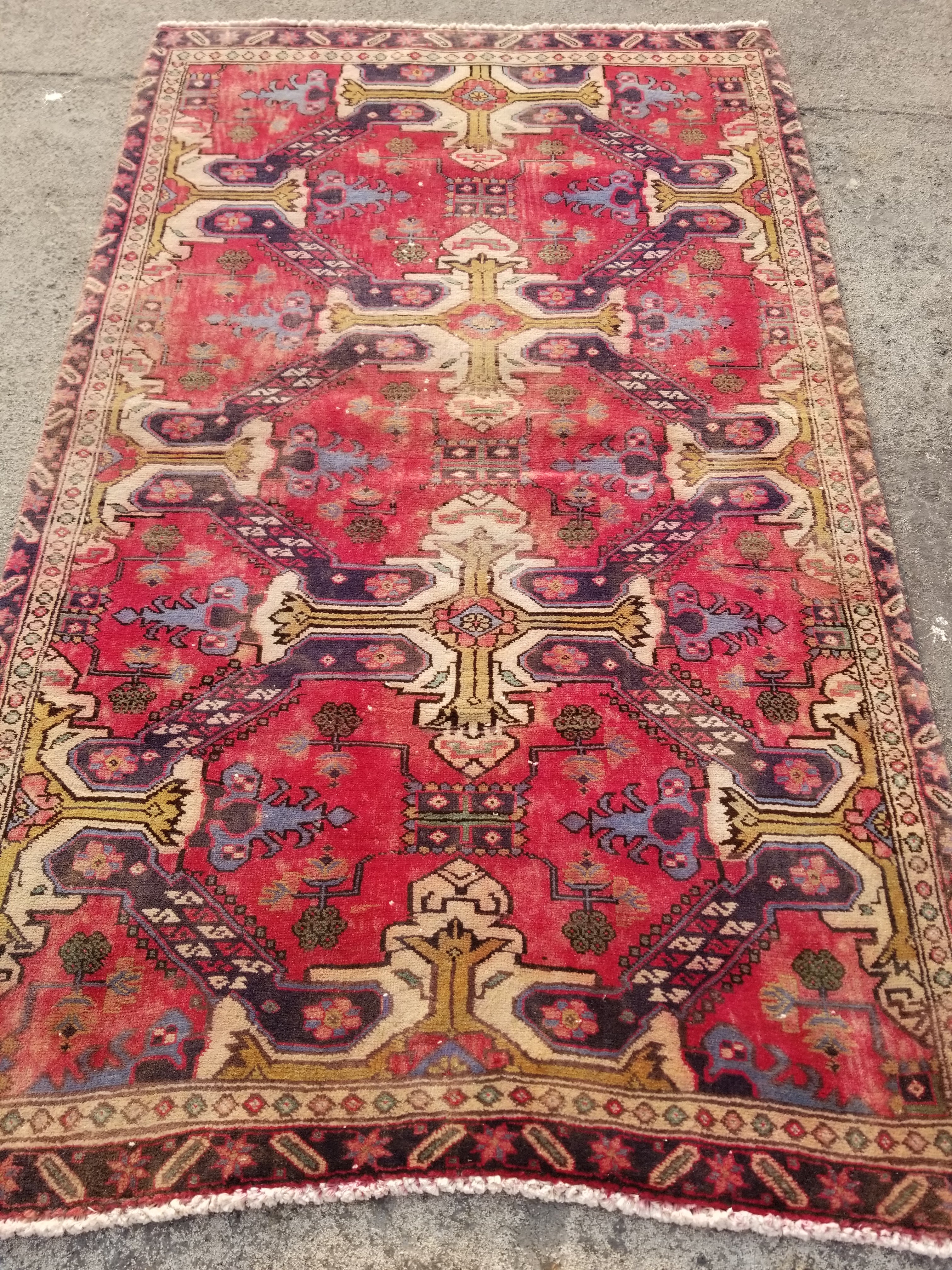 Distressed Vintage Traditional Handmade Oriental Wool Multicolor Rug 160x95cm