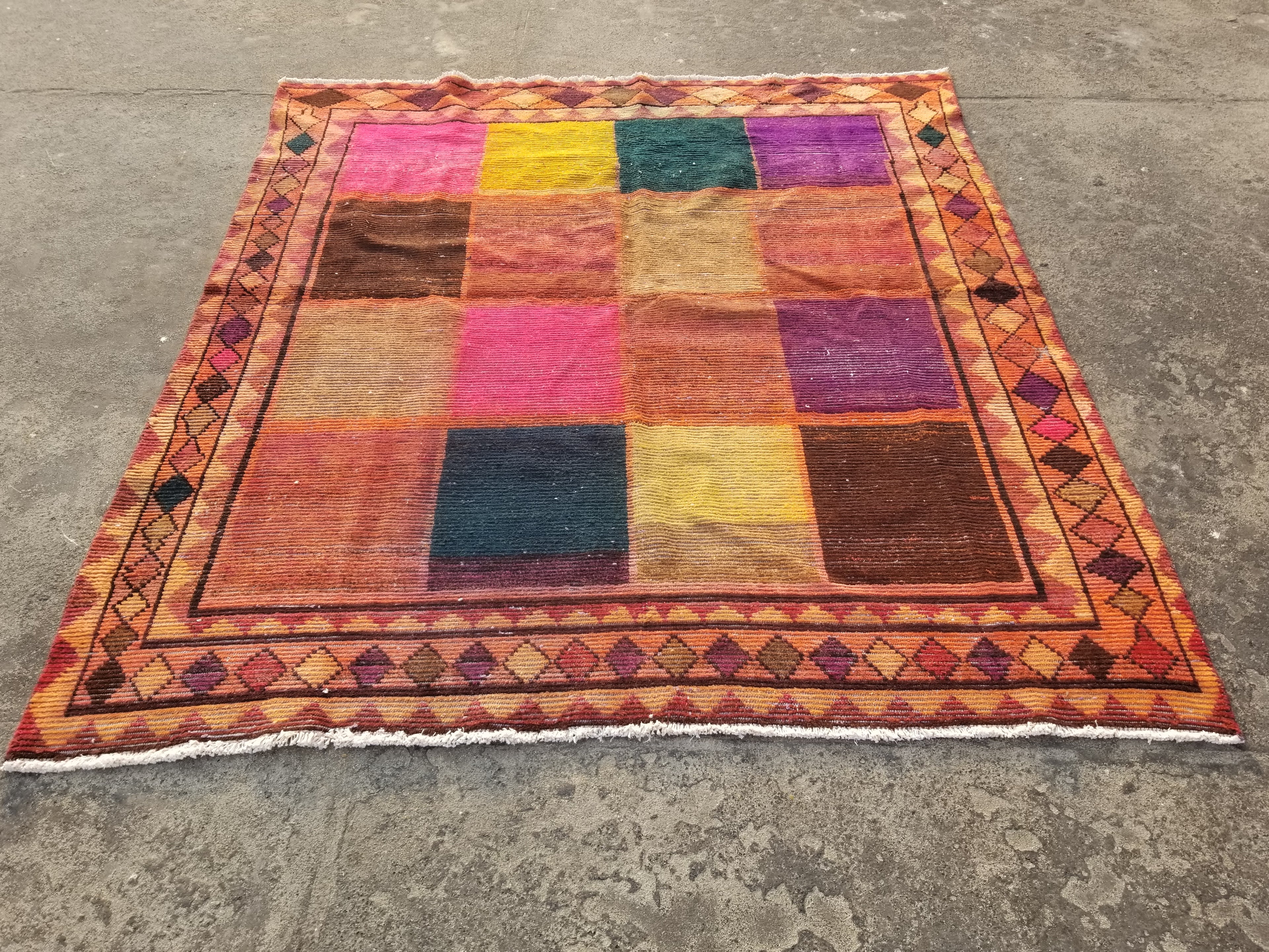 Distressed Vintage Traditional Handmade Oriental Wool Multicolor Rug 224x205cm