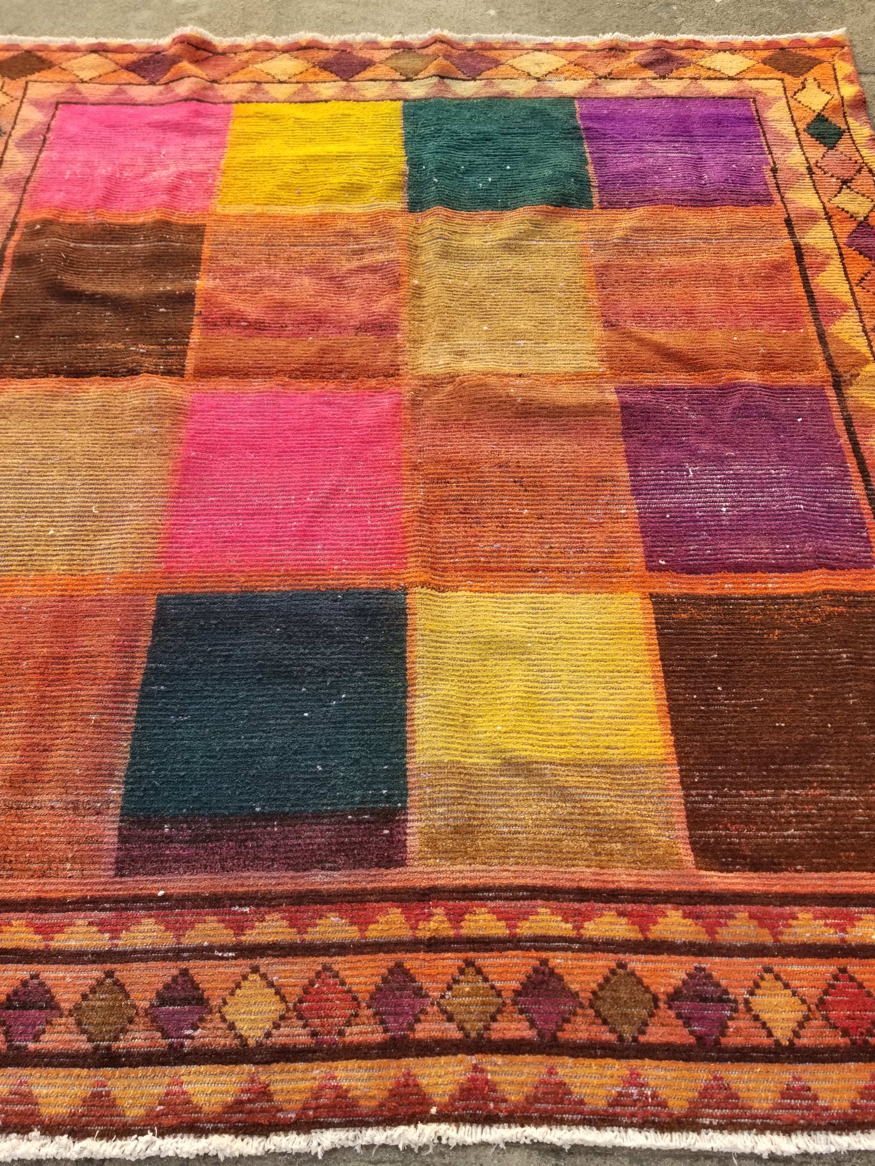 Distressed Vintage Traditional Handmade Oriental Wool Multicolor Rug 224x205cm